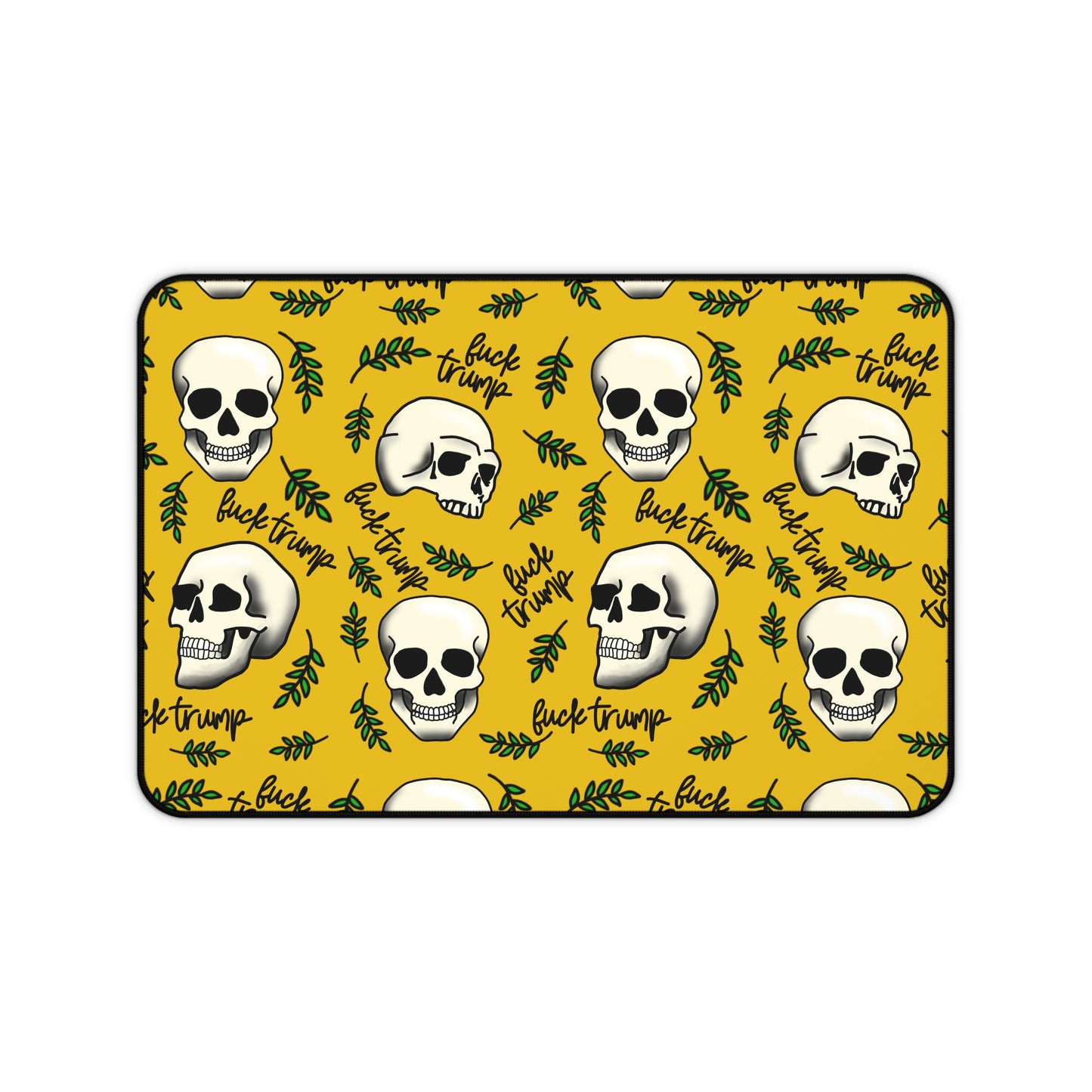 Slightly Subtle Skull Pattern Desk Mat | Skulls on Mustard Background Pet Mat