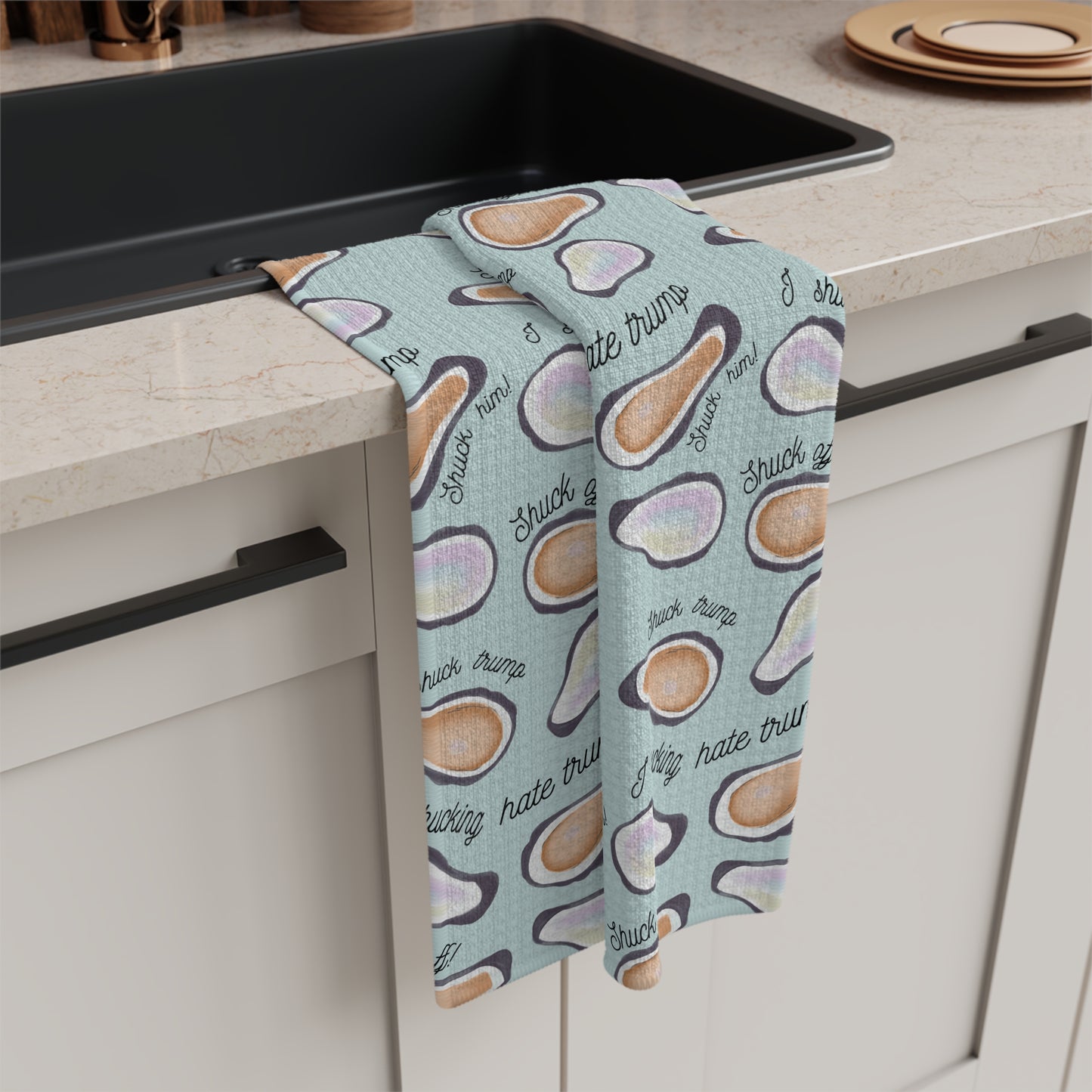 Slightly Subtle Oyster Pattern Microfiber Tea Towel | Pastel Shell Design