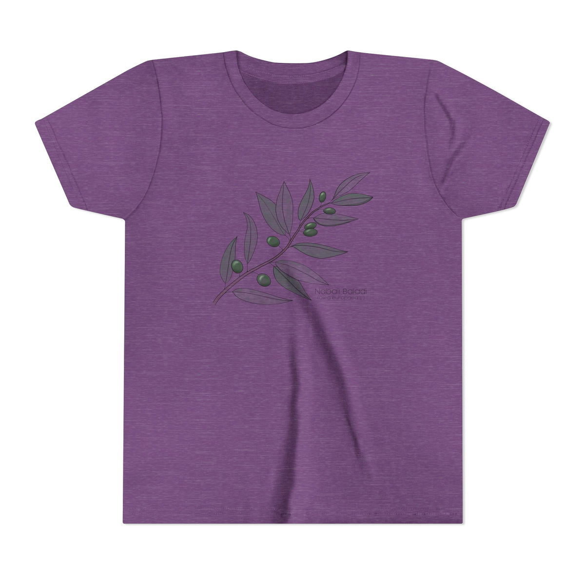 Youth Short Sleeve Tee with Olive Botanical Leaf Design