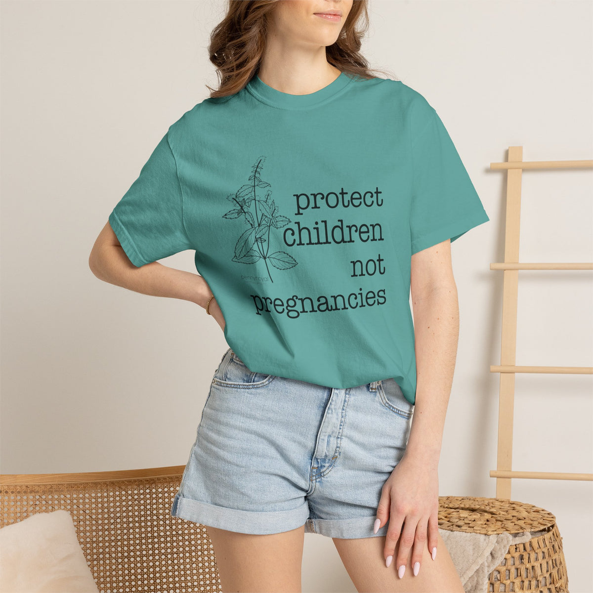 Pennyroyal T-Shirt "Protect Children Not Pregnancies" Floral Feminist Advocacy Tee