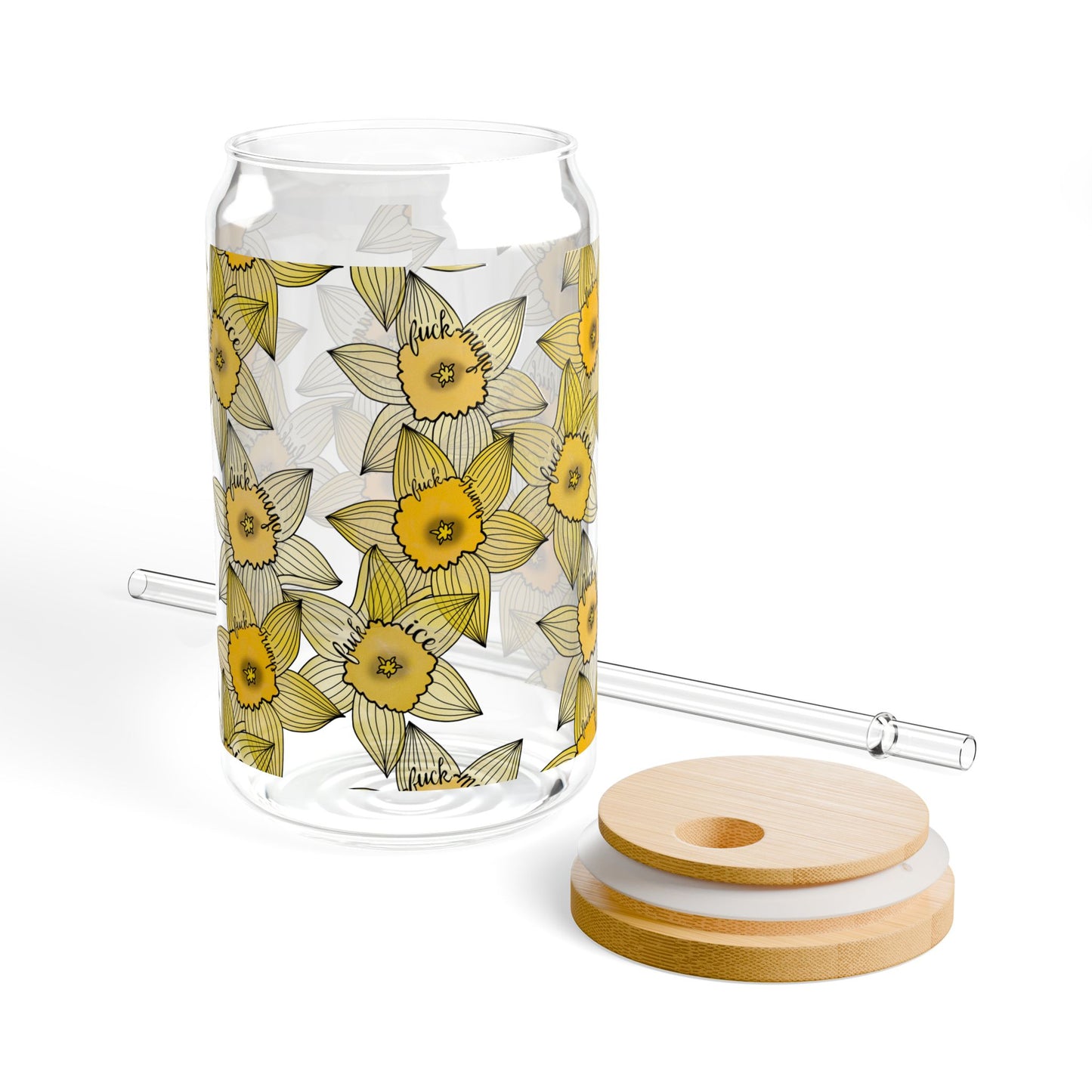 Slightly Subtle Yellow Daffodil Pattern Sipper Glass Can