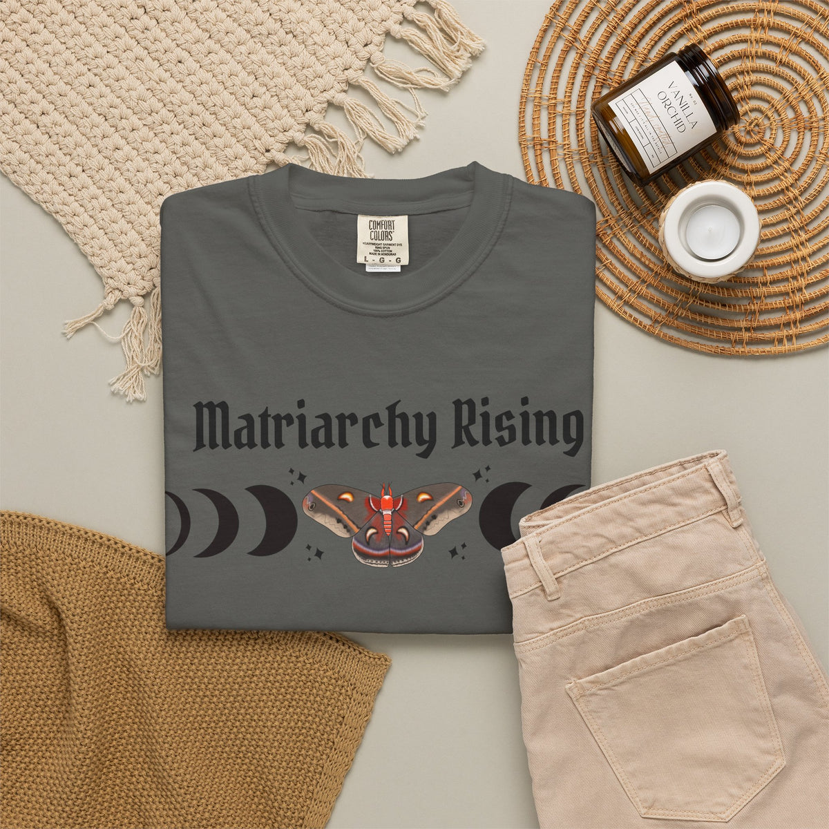 Matriarchy Rising Tee Moon Phases & Moth Feminist Graphic T-Shirt