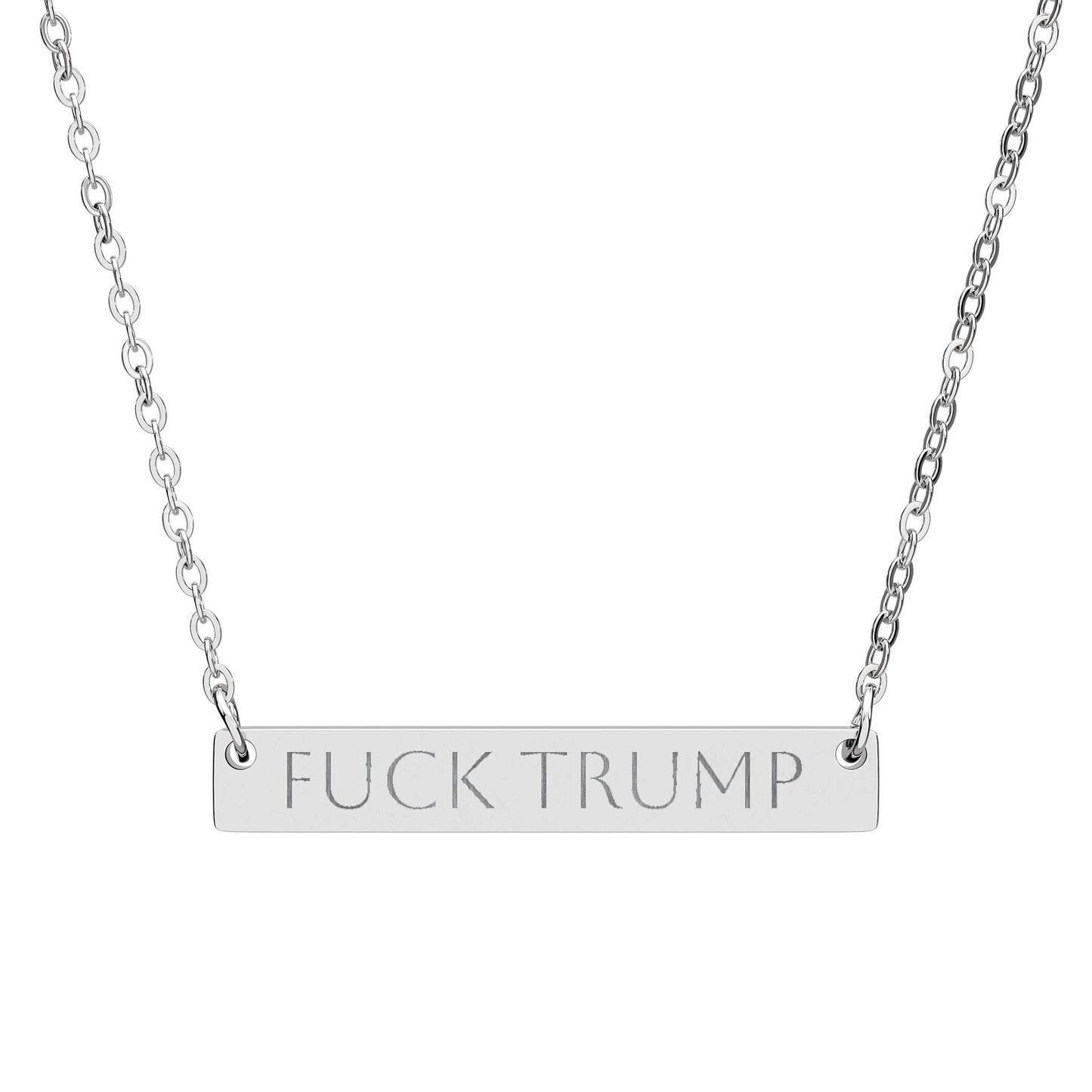 Engraved F Trump Horizontal Bar Necklace | Political Phrase Pendant