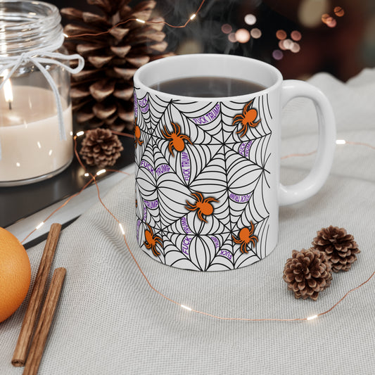 Slightly Subtle Spider Web Mug, Funny Halloween Trump Coffee Mug, Spooky Gift, October Décor, Trick or Treat, Unique Drinking Accessory
