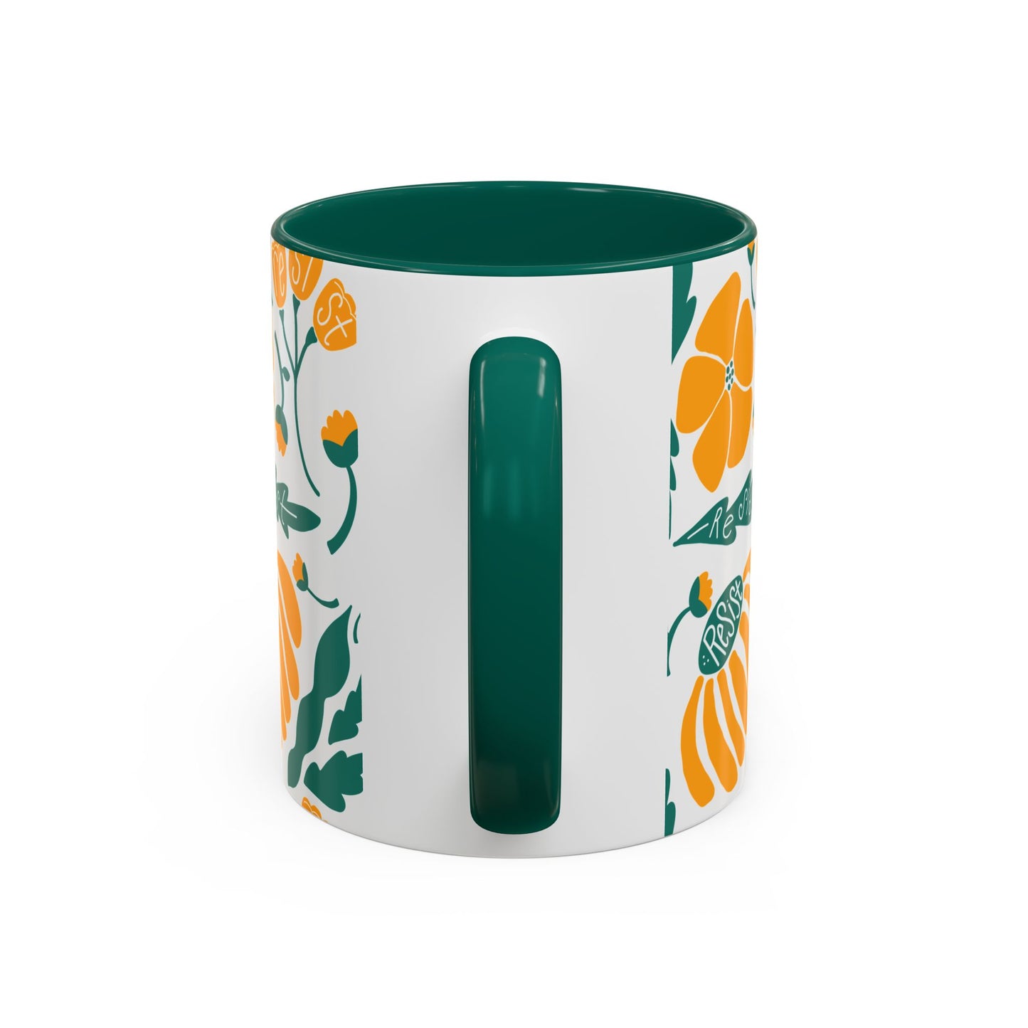 Resist Floral Ceramic Mug — Orange & Teal 11oz/15oz
