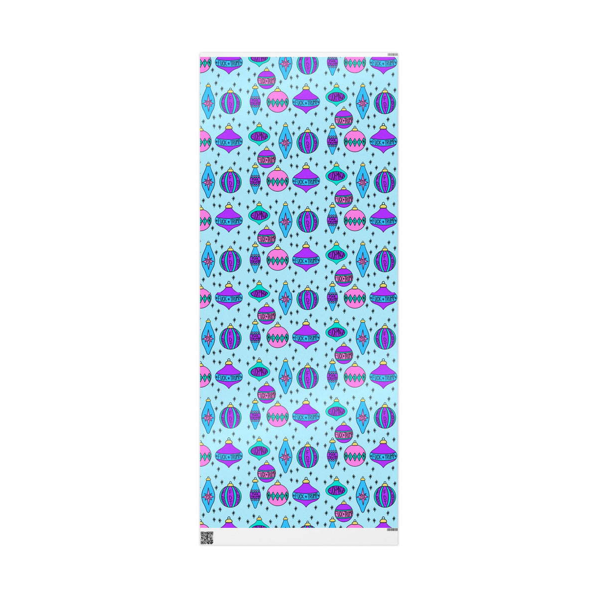Slightly Subtle Retro Ornament Pattern Blue FDT Wrapping Paper | Blue Pink Holiday Wrap