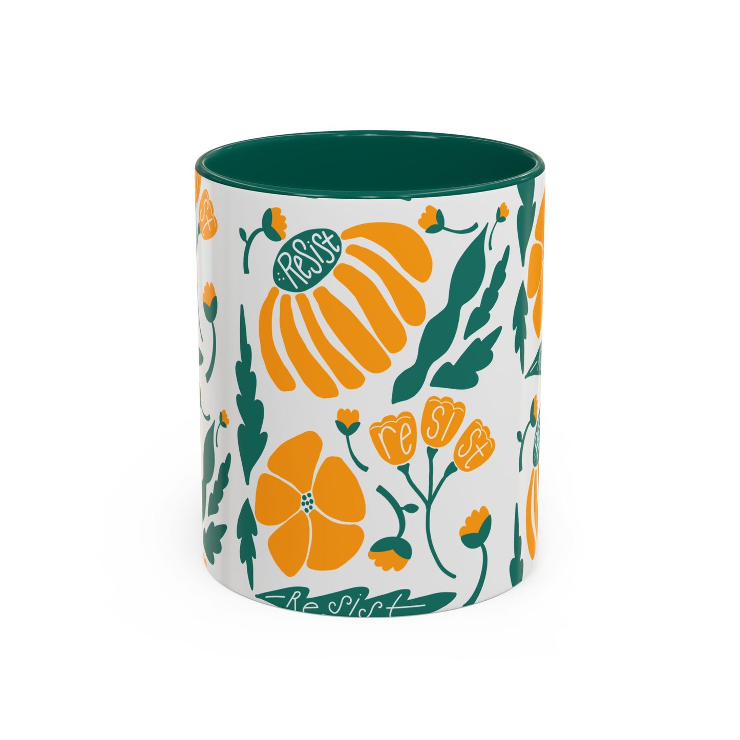 Resist Floral Ceramic Mug — Orange & Teal 11oz/15oz