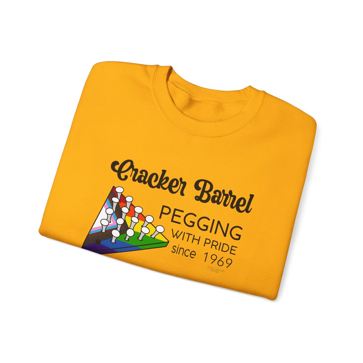 Pegging with Pride Crewneck Sweatshirt, LGBTQ+ Gift, Retro Game Design Unisex, Perfect for Celebrations or Casual Wear, Fun Gift Idea