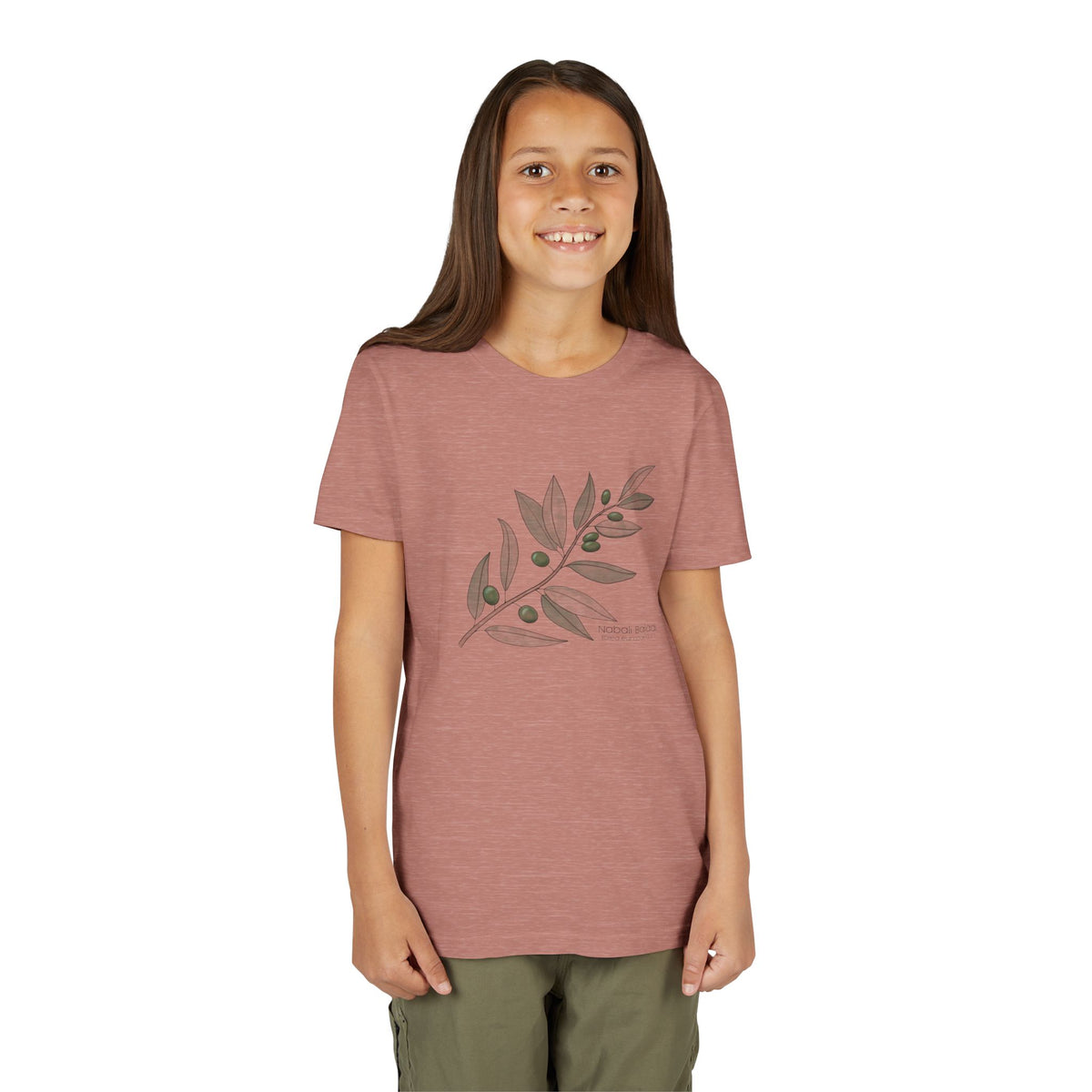 Youth Short Sleeve Tee with Olive Botanical Leaf Design