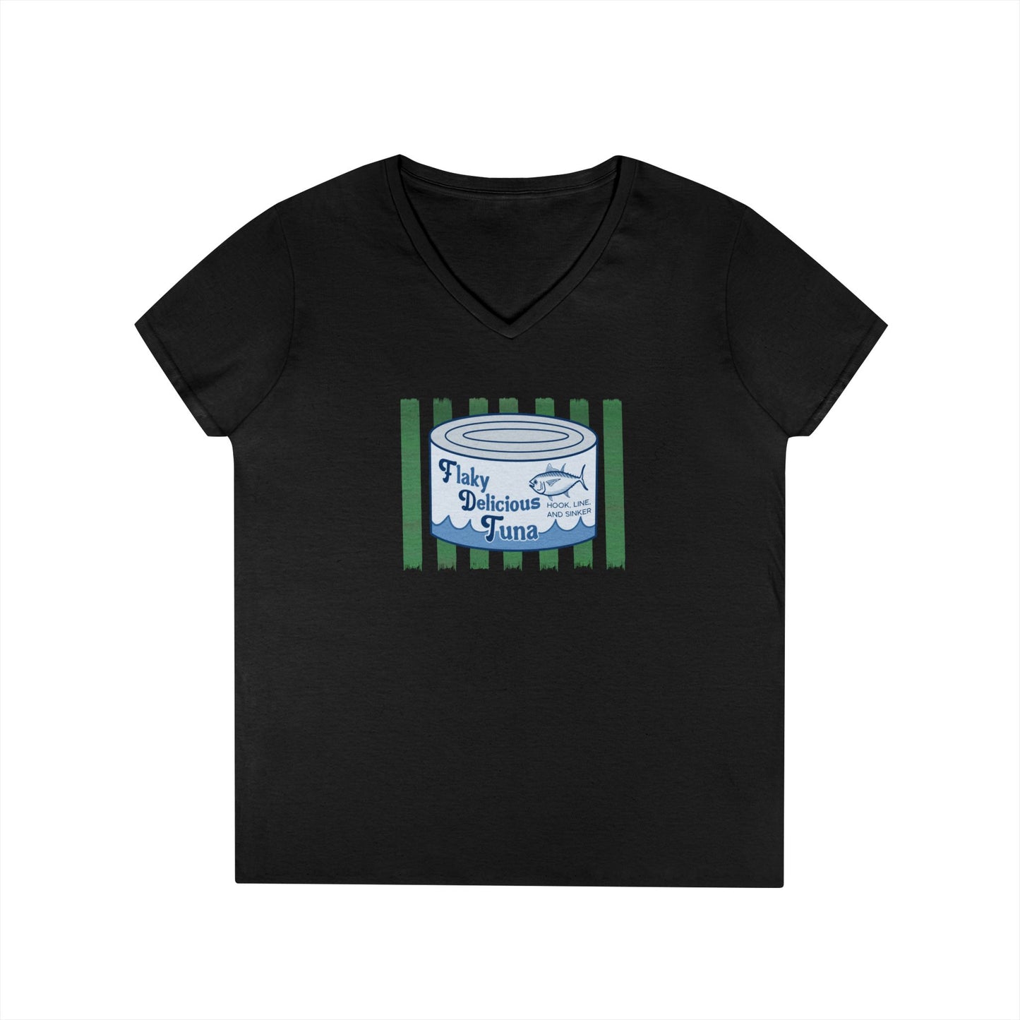 Flaky Delicious Tuna can graphic Tee | V-Neck T-Shirt FDT
