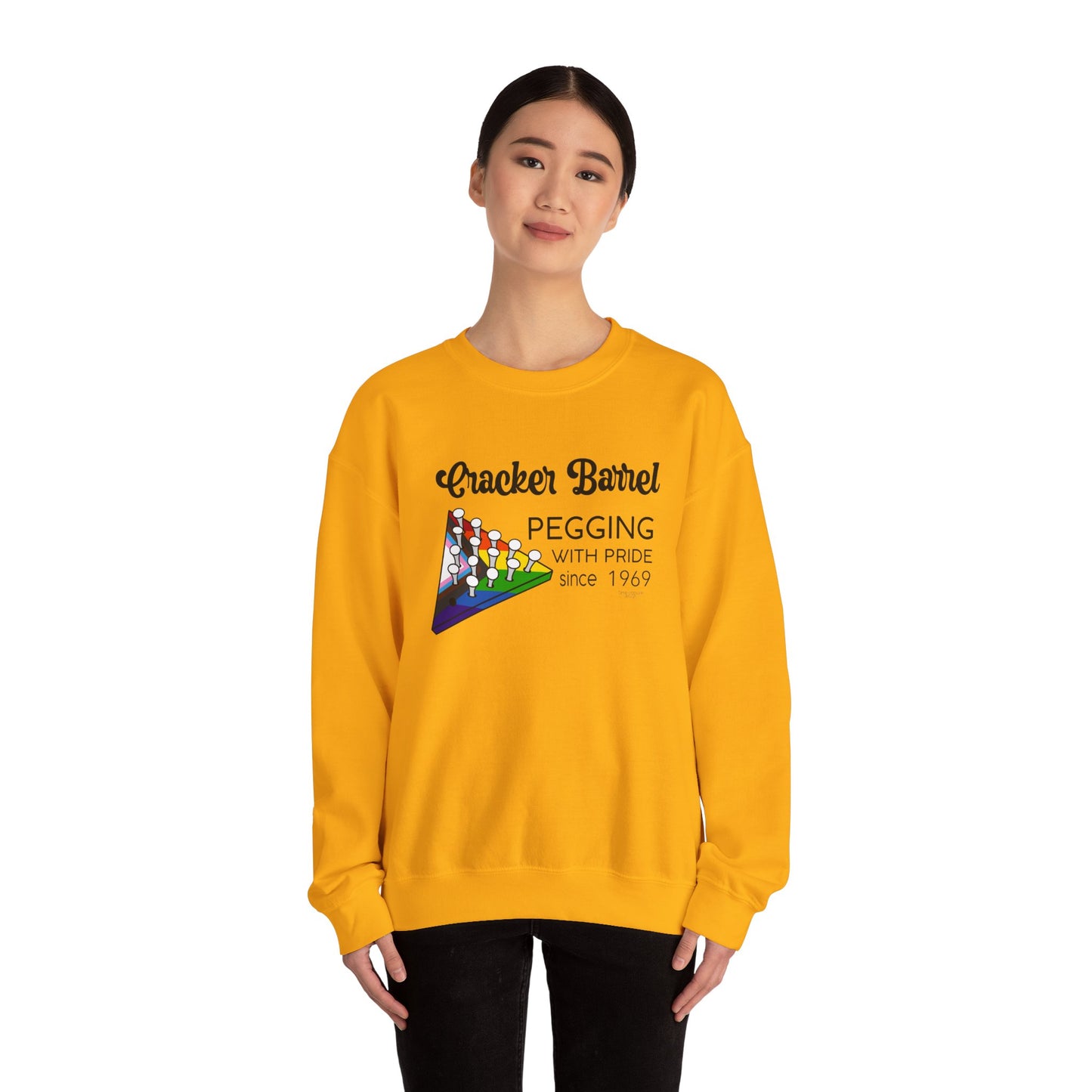 Pegging with Pride Crewneck Sweatshirt, LGBTQ+ Gift, Retro Game Design Unisex, Perfect for Celebrations or Casual Wear, Fun Gift Idea