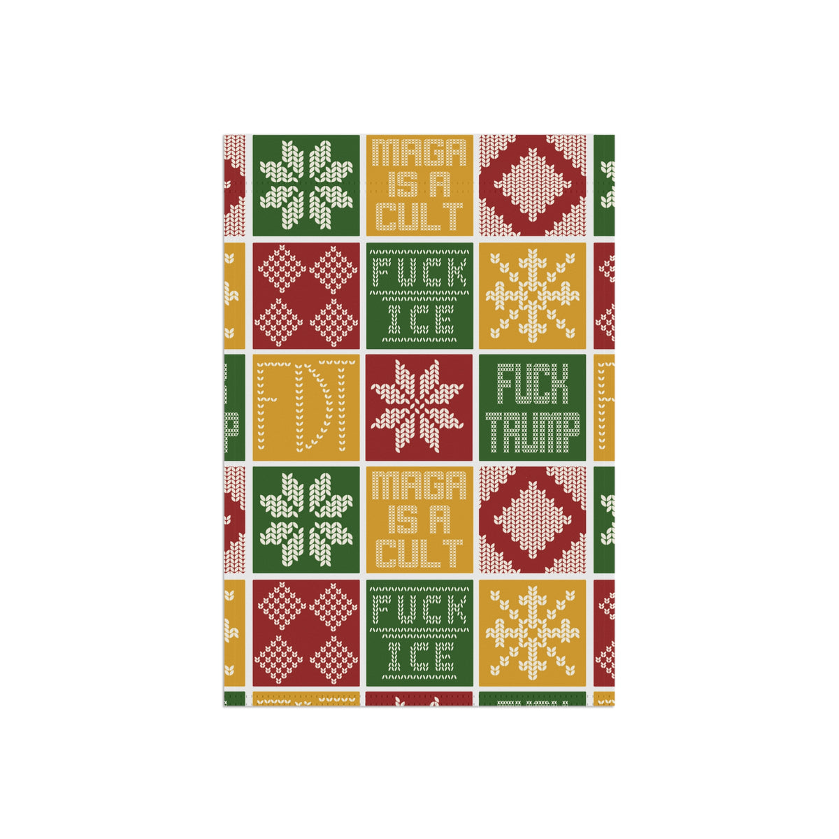 Holiday Christmas Garden Flag Funny Winter Snowflake “MAGA Is a Cult” Design