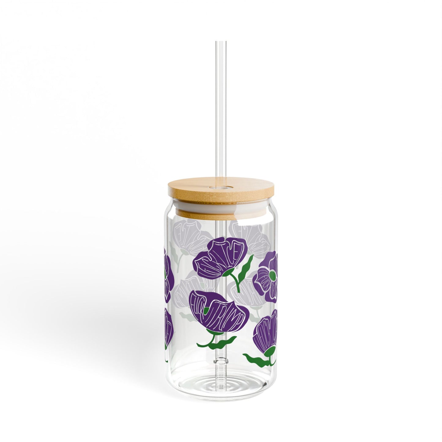Slightly Subtle Purple Poppy Floral Sipper Glass | 16oz FDT