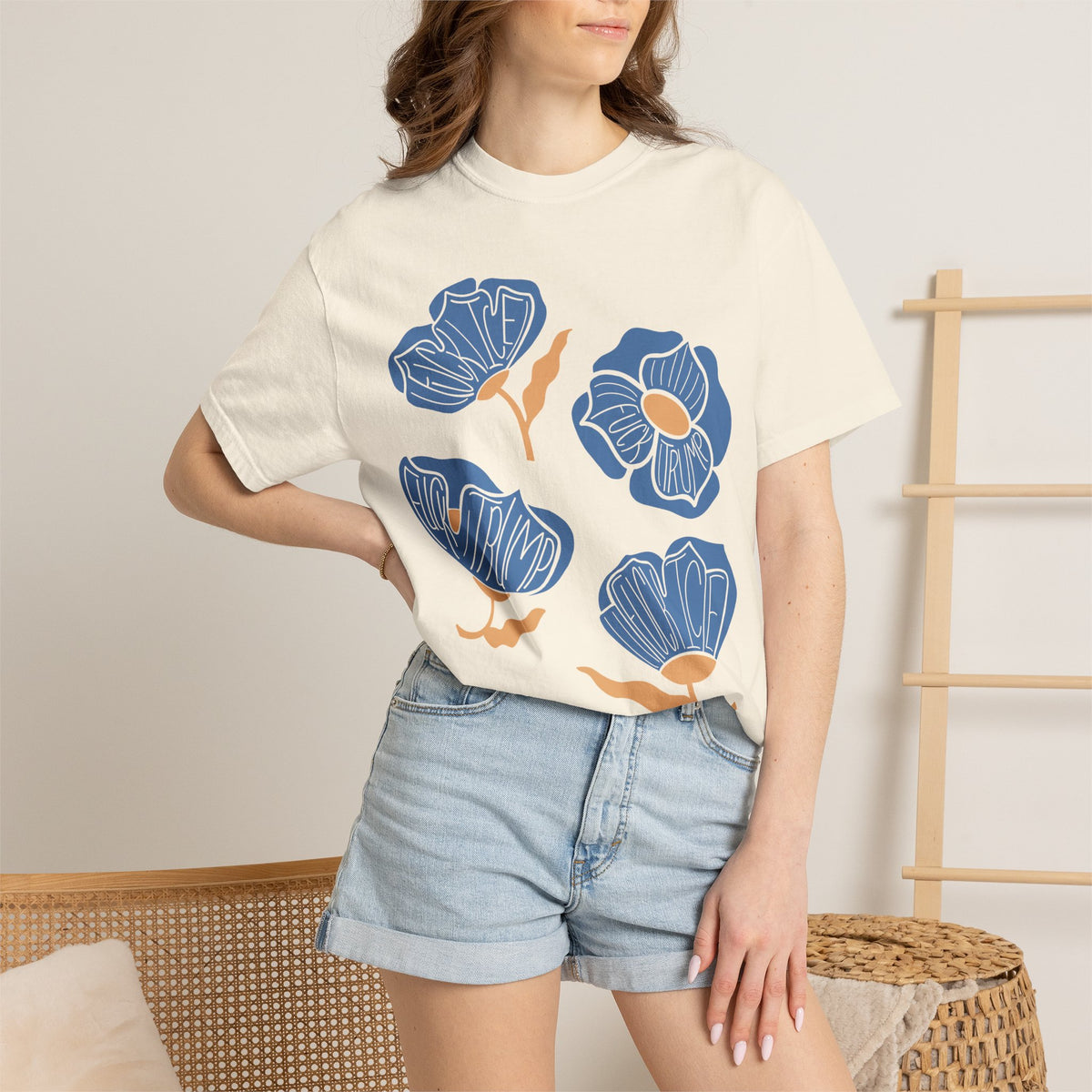 Slightly Subtle Blue Poppy Flowers T-Shirt | Floral Illustration Tee