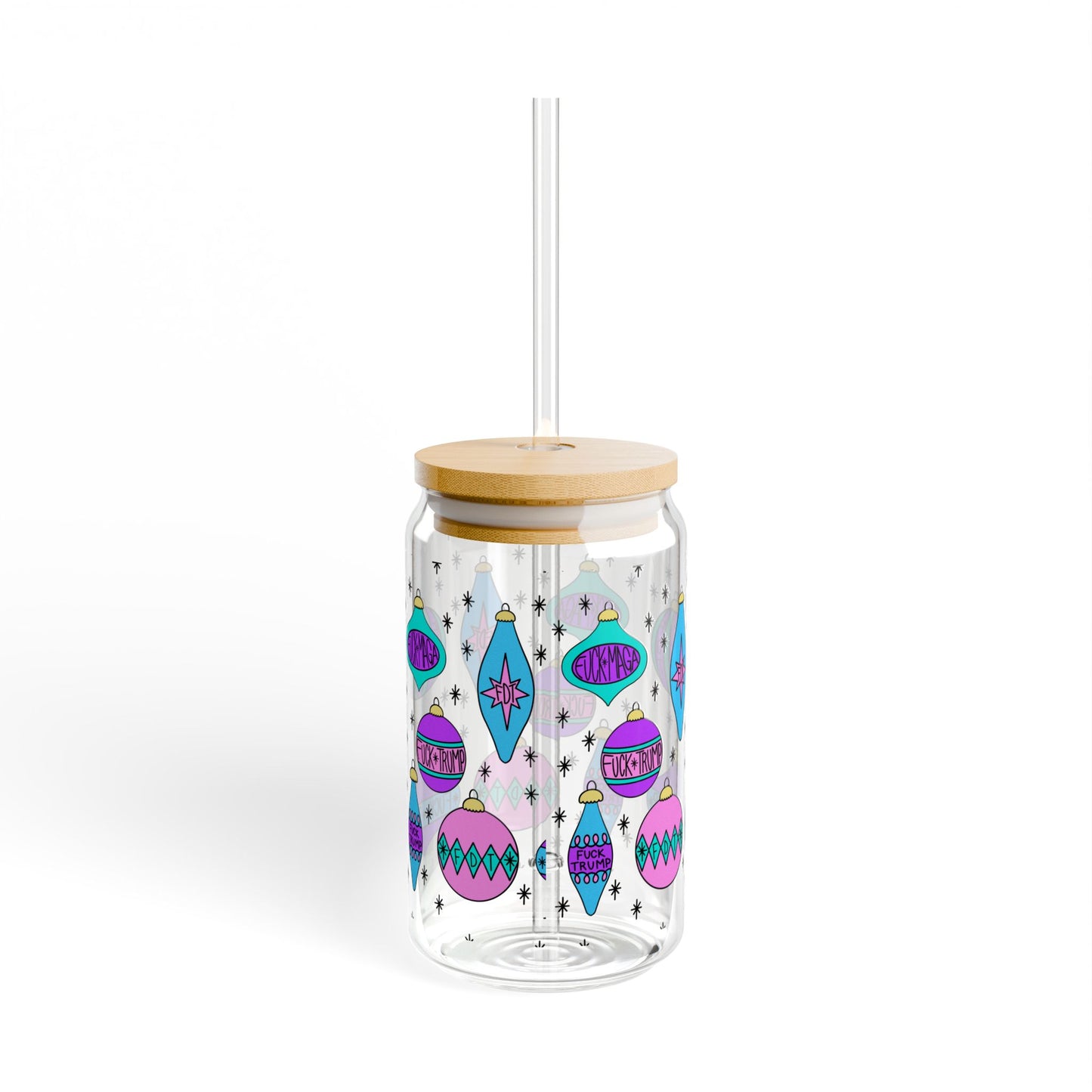 Slightly Subtle Retro Purple Teal Christmas Ornaments FDT Sipper Glass