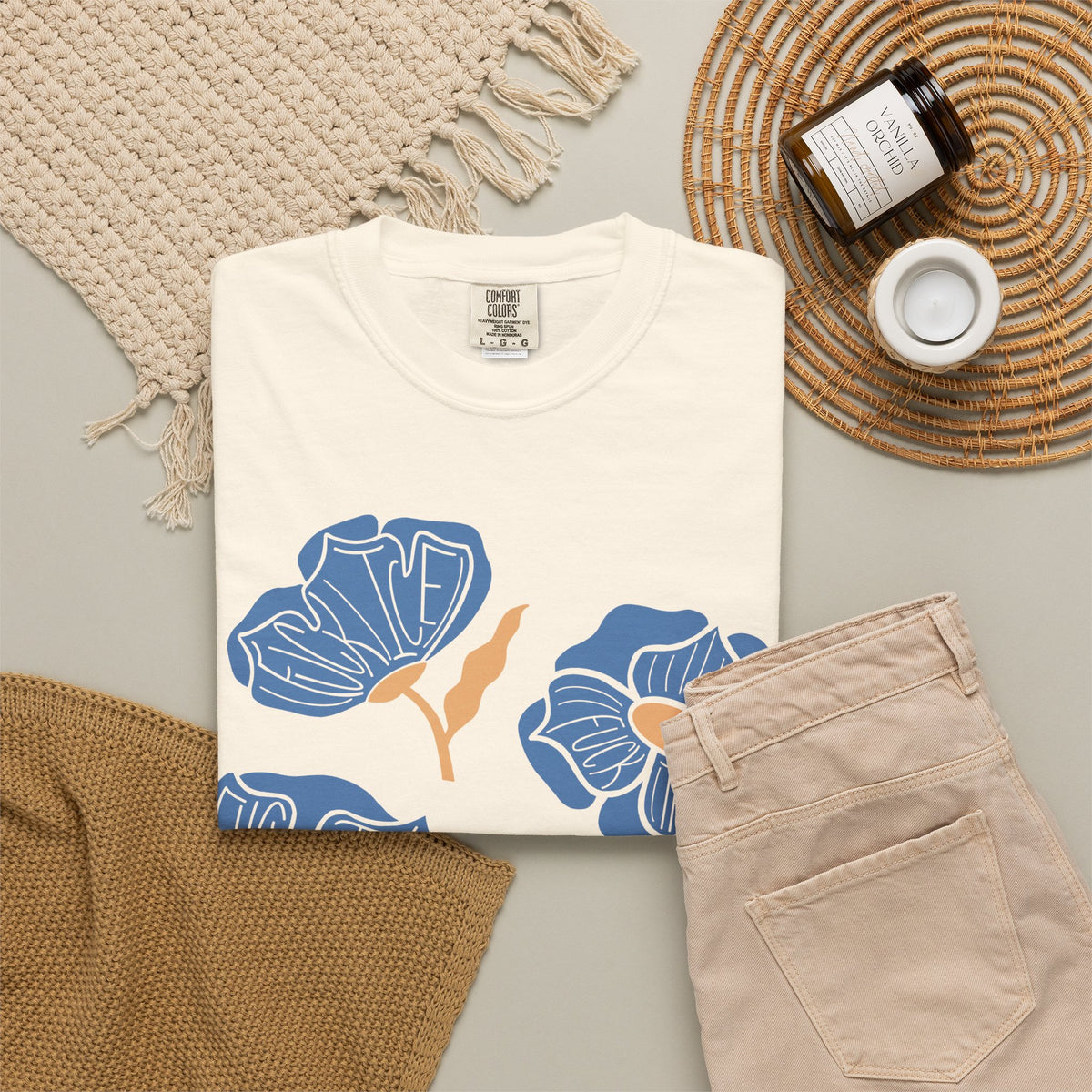 Slightly Subtle Blue Poppy Flowers T-Shirt | Floral Illustration Tee
