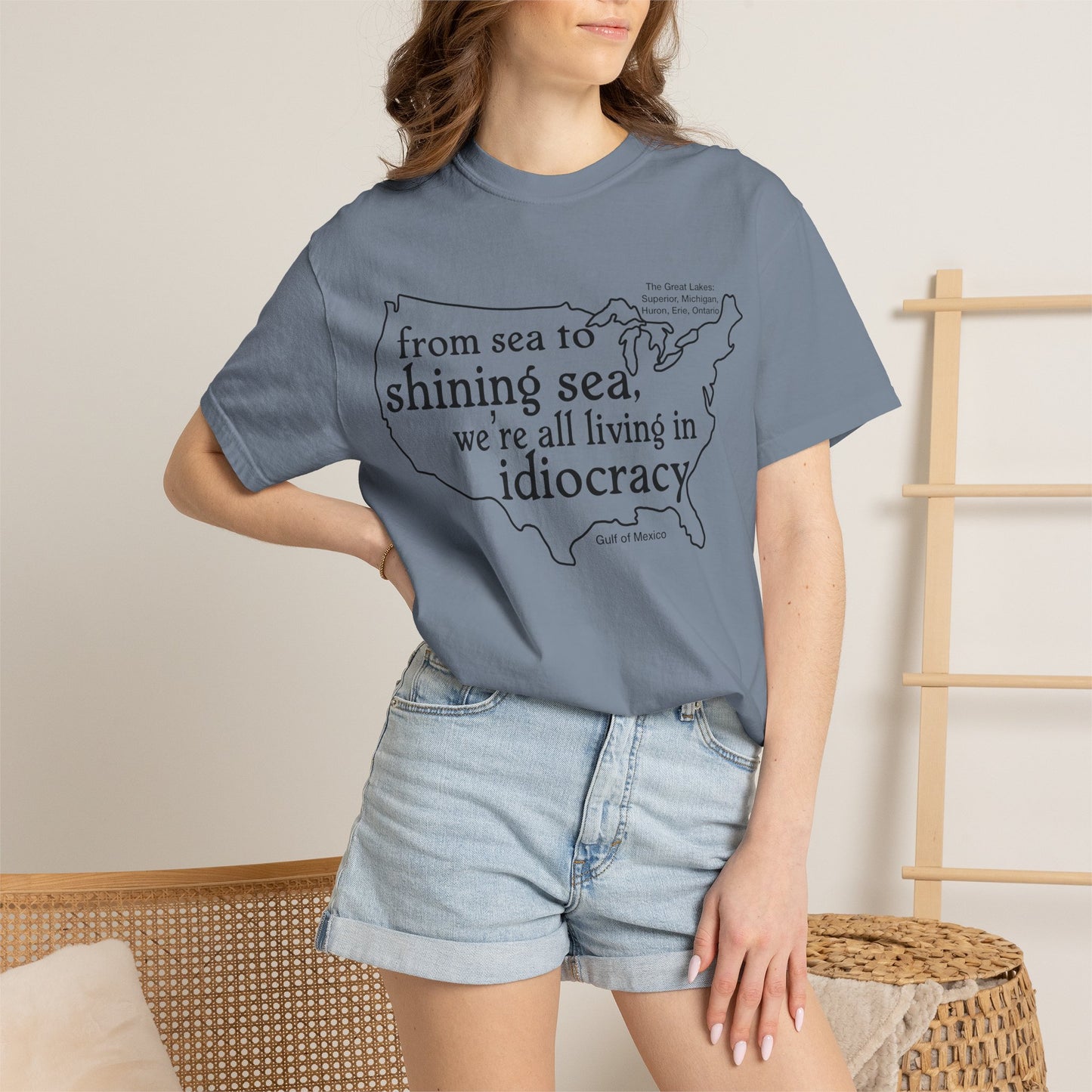 Idiocracy Map T-Shirt  'From sea to shining sea we are living in idiocracy' Minimal Political Tee Great Lakes Gulf of Mexico