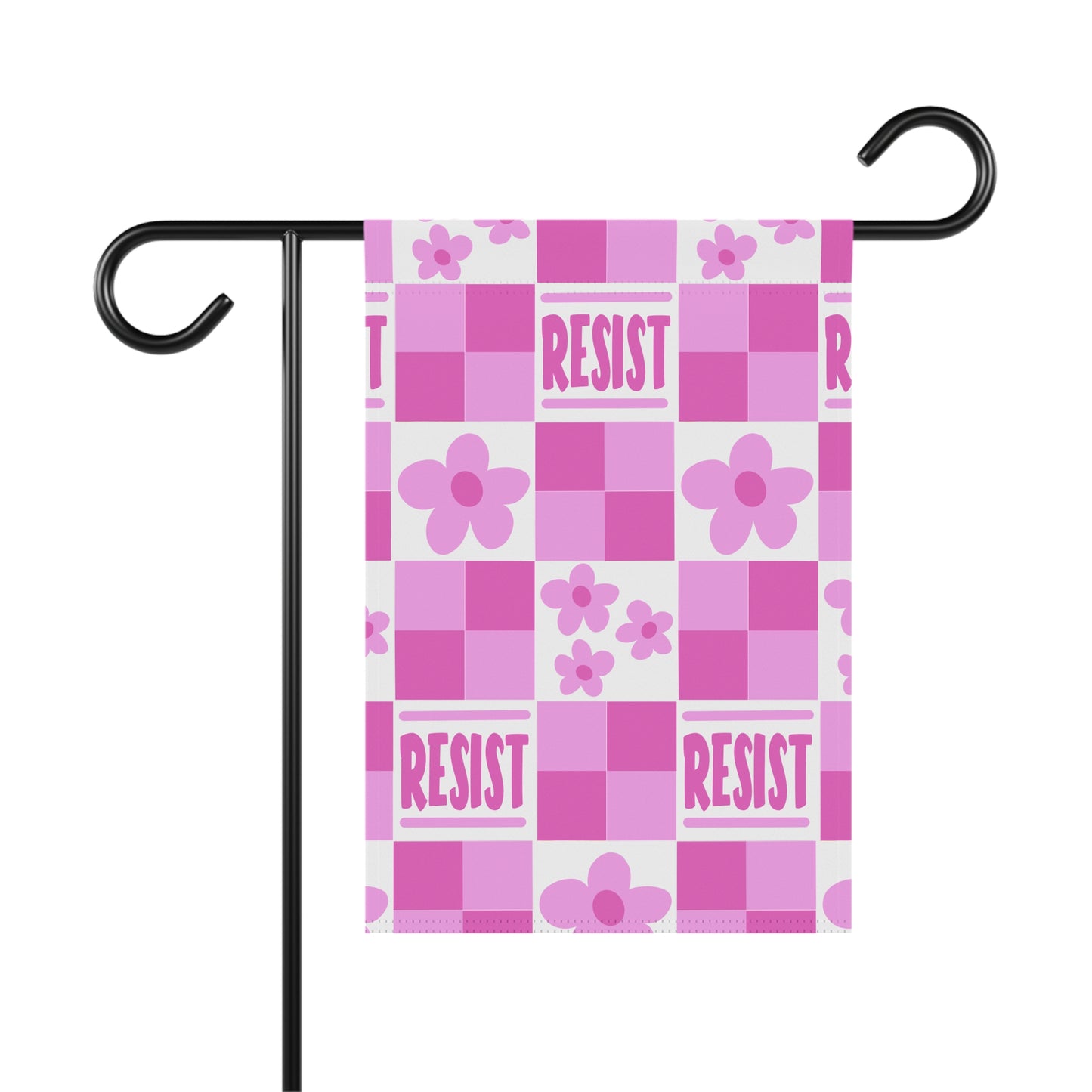 Resist Floral Garden Flag – Pink Checkerboard Welcome Banner