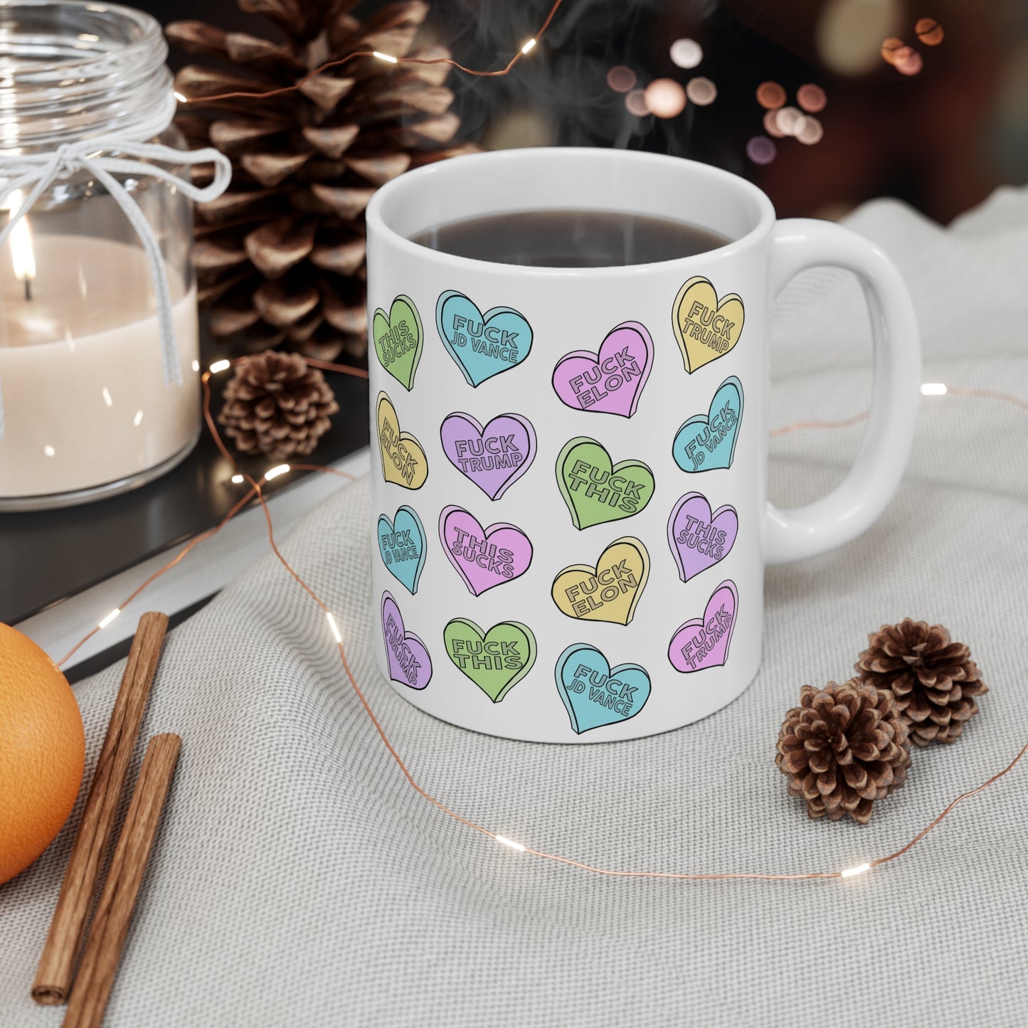 Subtle Conversation Hearts Mug 11oz