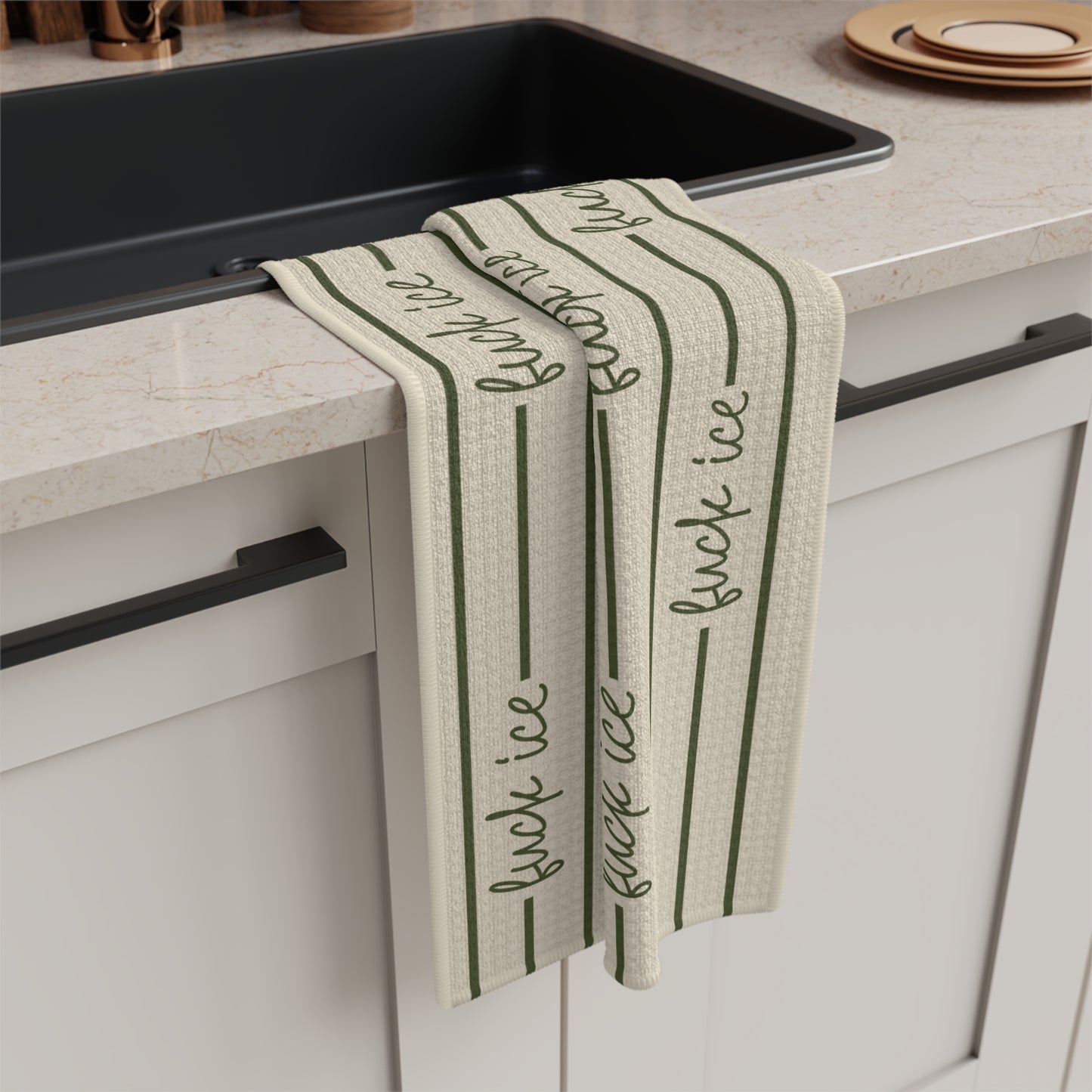 flour to table striped script Microfiber Tea Towel | farmhouse kitchen stripes ice