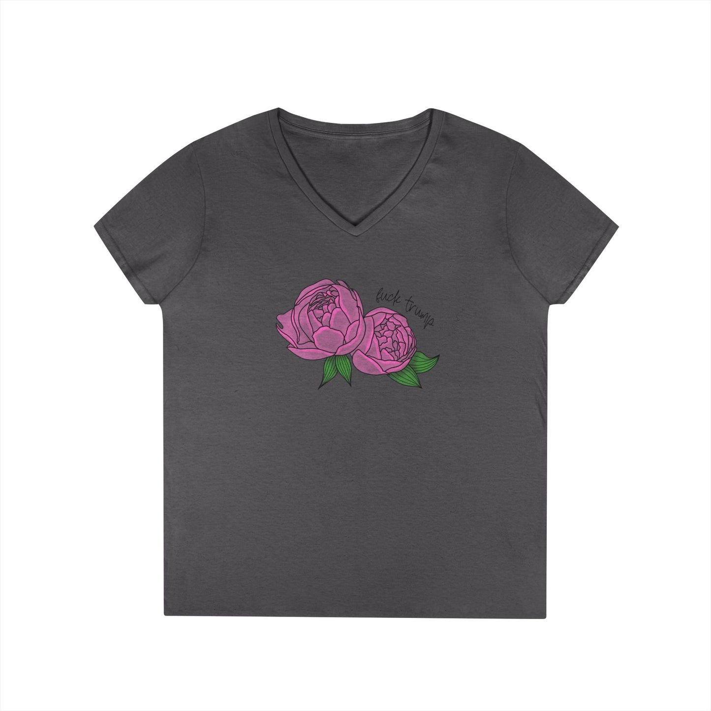 Pink Peony Illustration Ladies V-Neck Tee | Hand-Drawn Floral FDT