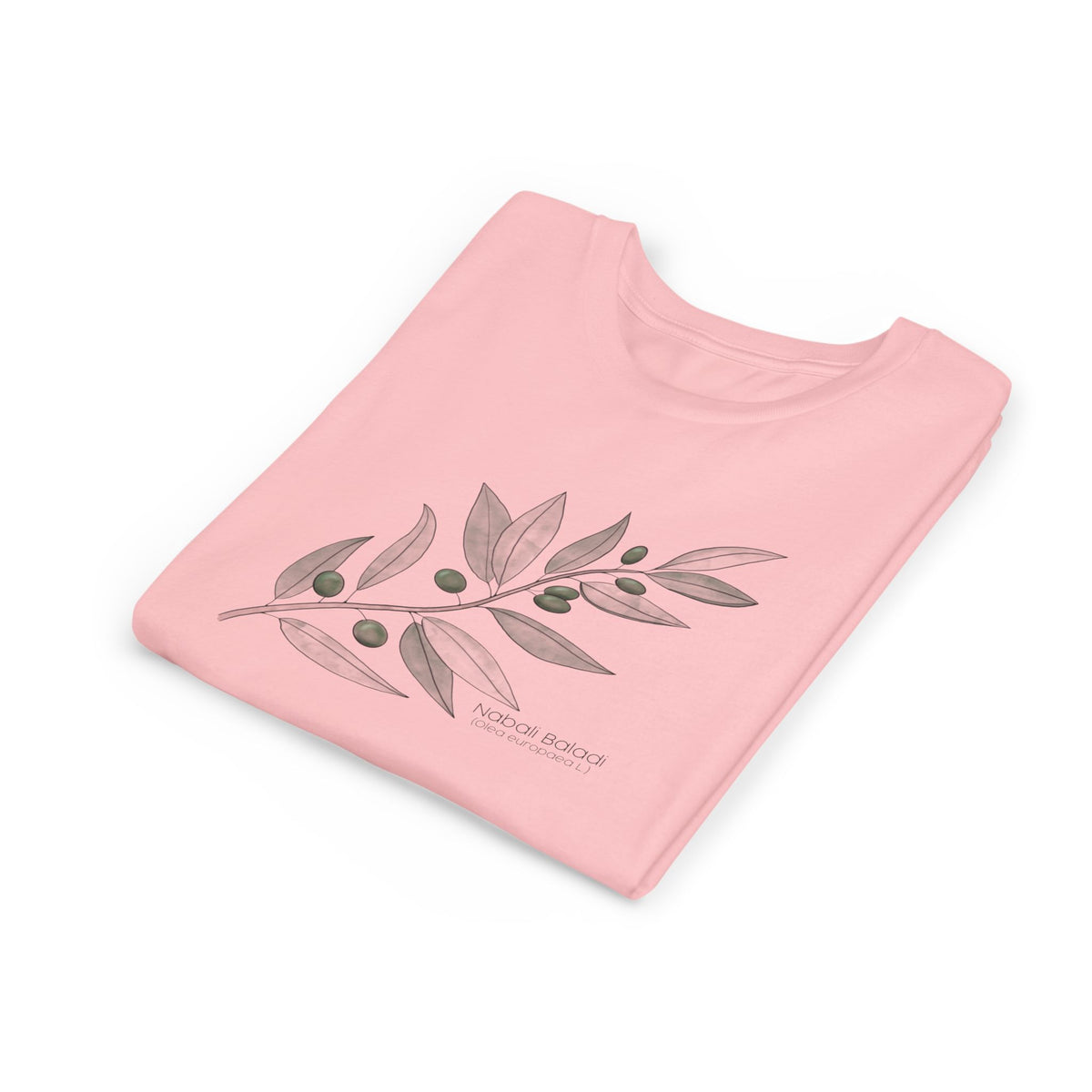 Youth Short Sleeve Tee with Olive Botanical Leaf Design