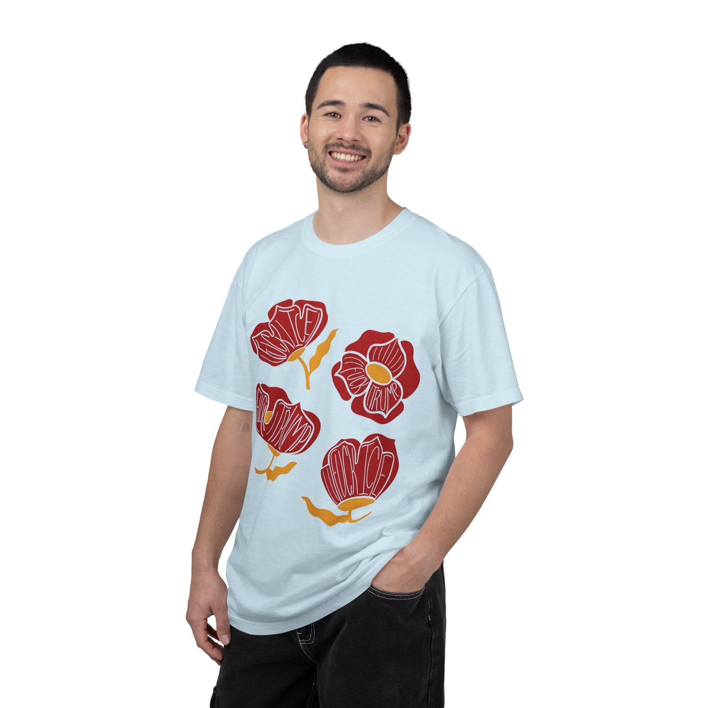 Slightly Subtle Red Abstract Poppy Flowers T-Shirt | Floral Graphic Tee FDT
