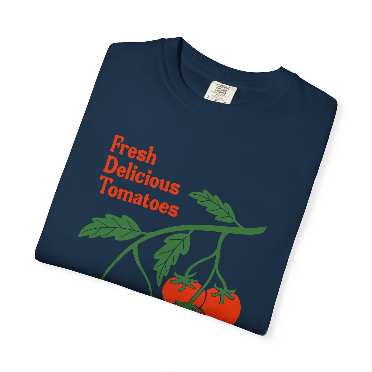 Fresh Delicious Tomatoes T-Shirt | Tomato Vine Illustration, Red Green Produce Tee FDT