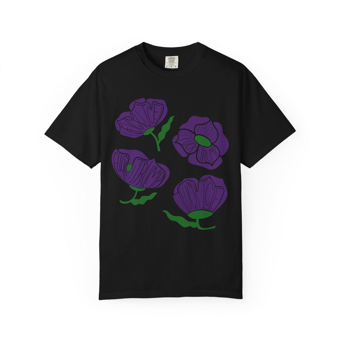 Slightly Subtle Purple Poppy Floral Print T-shirt | Hand-Drawn Flower Illustration FDT