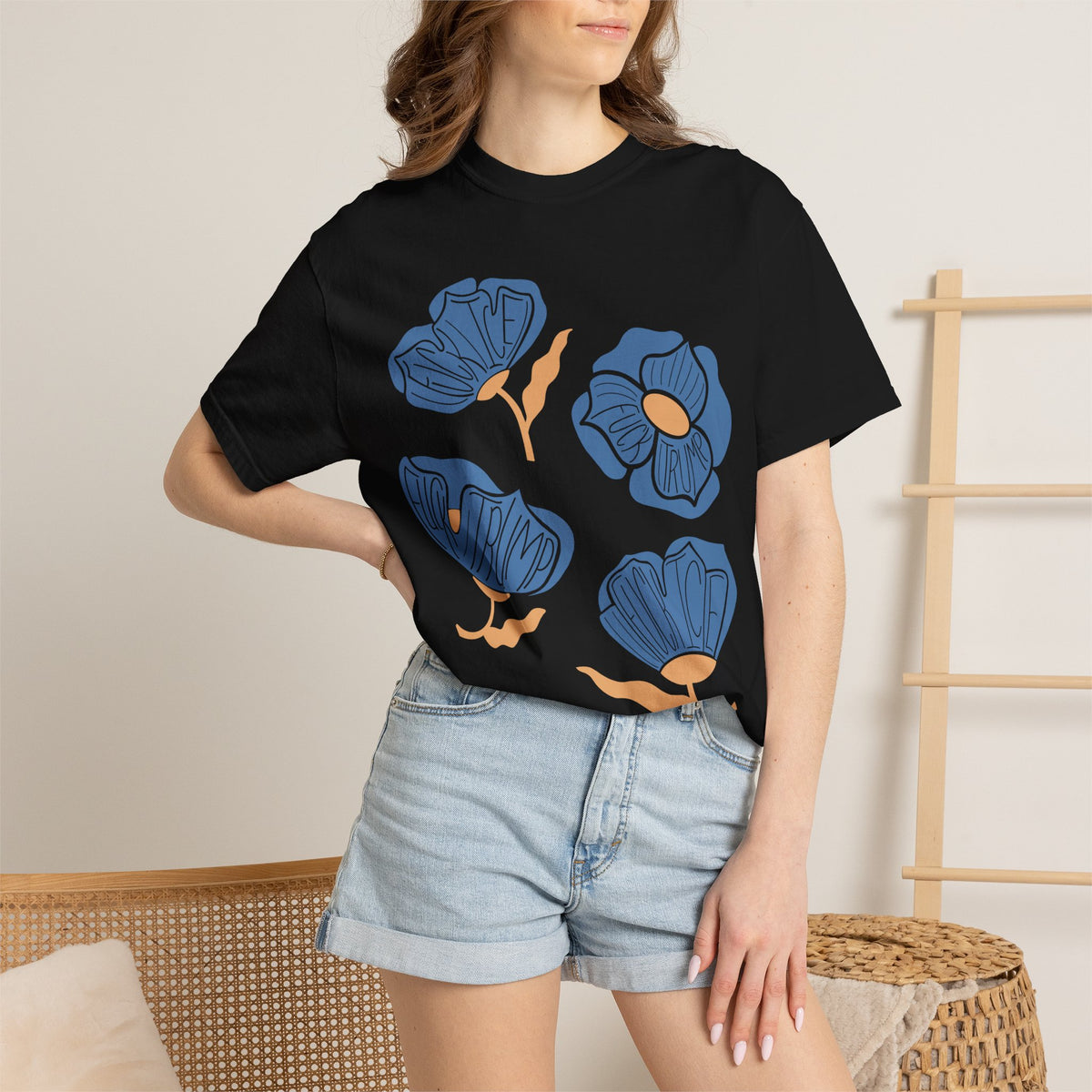 Slightly Subtle Blue Poppy Flowers T-Shirt | Floral Illustration Tee