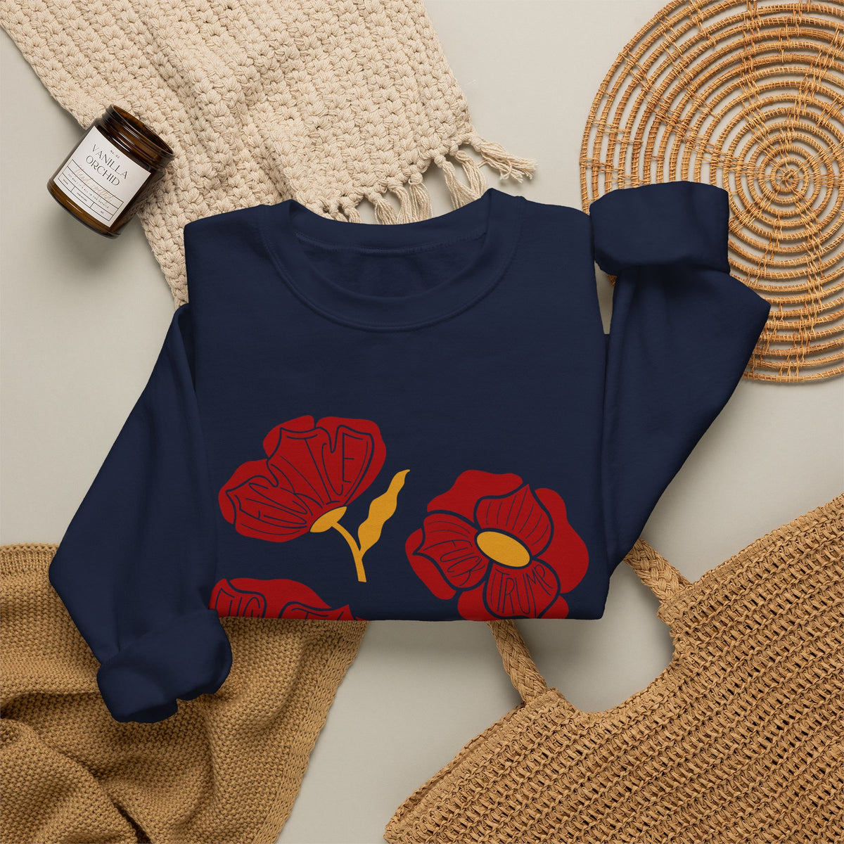 Slightly Subtle Red Poppy Floral Illustration Sweatshirt | Hand-Drawn Blooms, Minimal Botanical FDT