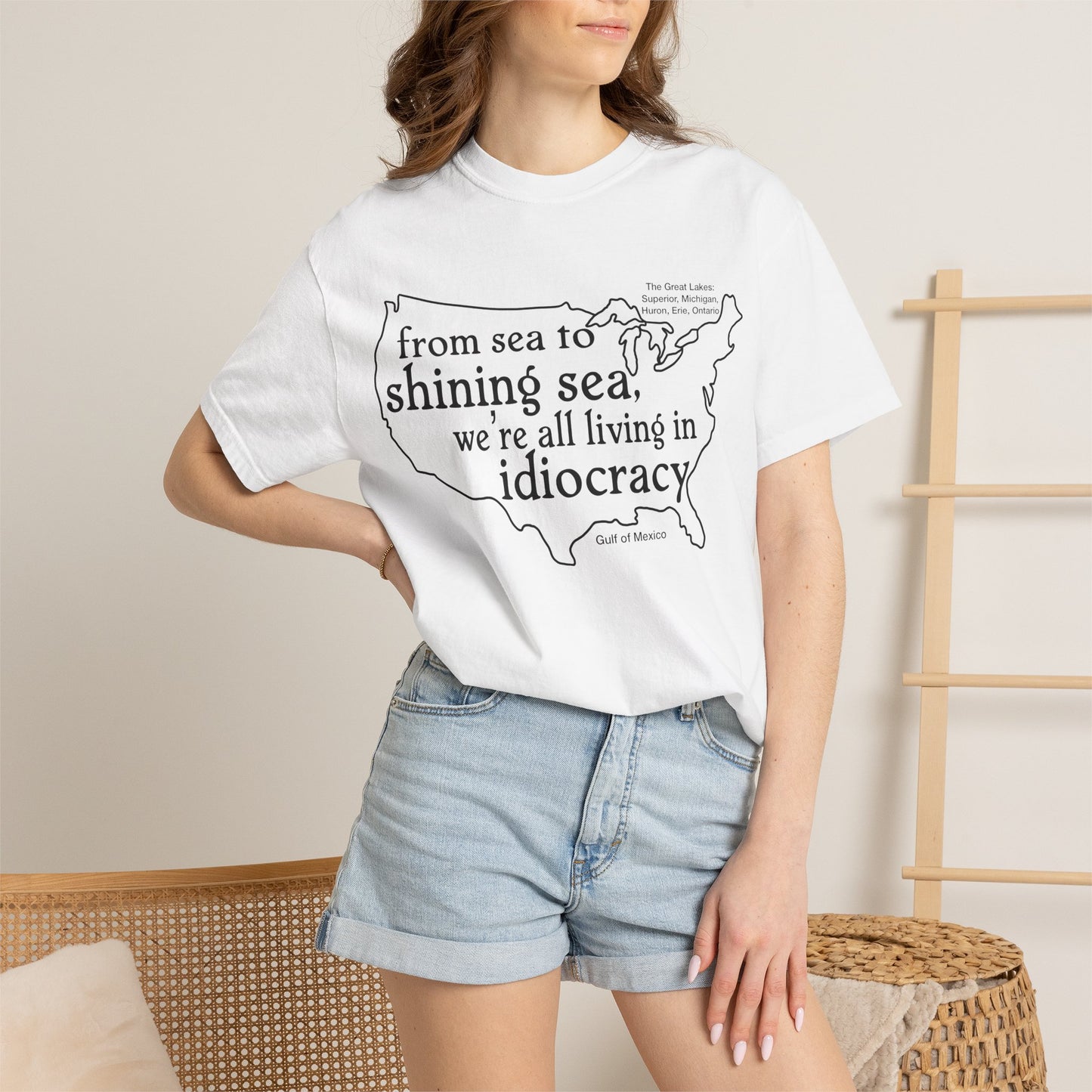 Idiocracy Map T-Shirt  'From sea to shining sea we are living in idiocracy' Minimal Political Tee Great Lakes Gulf of Mexico