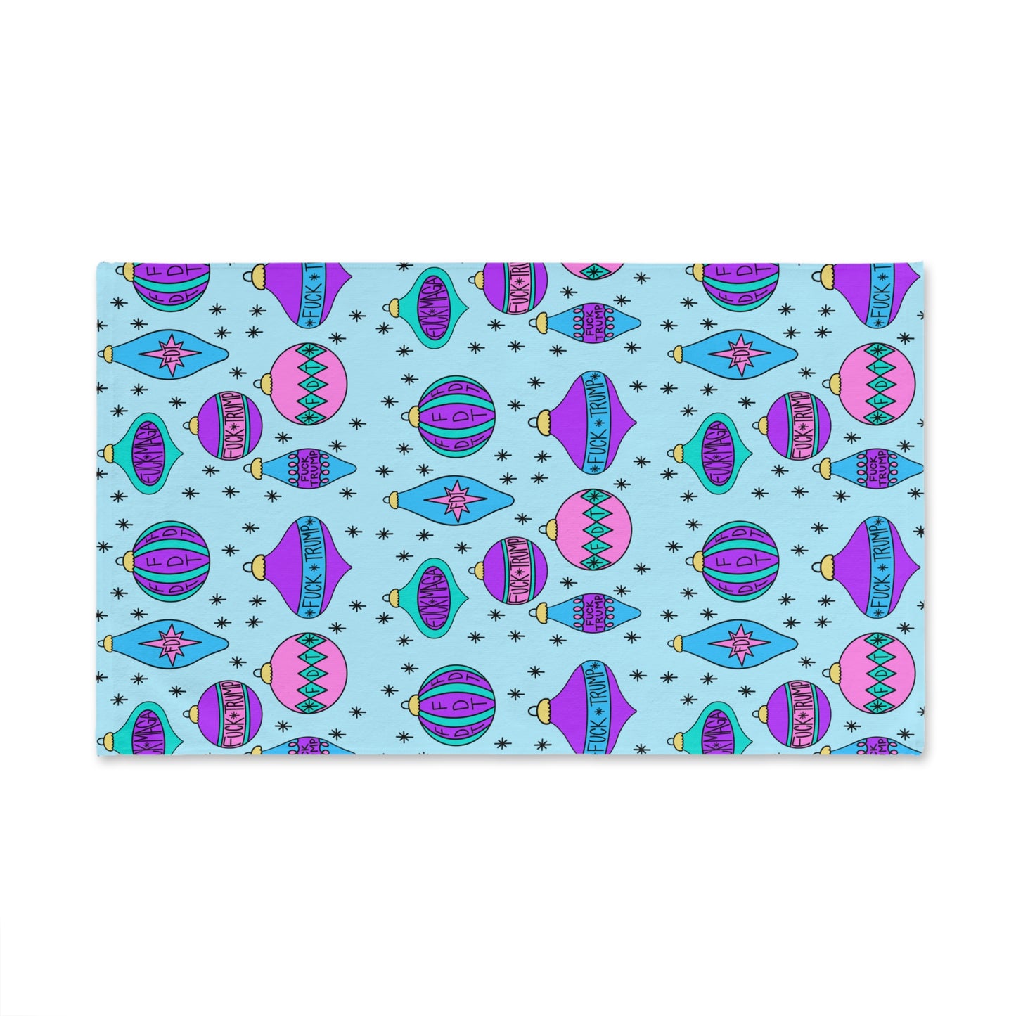 Slightly Subtle Ornaments Blue Holiday Hand Towel, Decorative Kitchen Towel Festive Bathroom Decor, Pastel Christmas Gift Vibrant Dish Towel