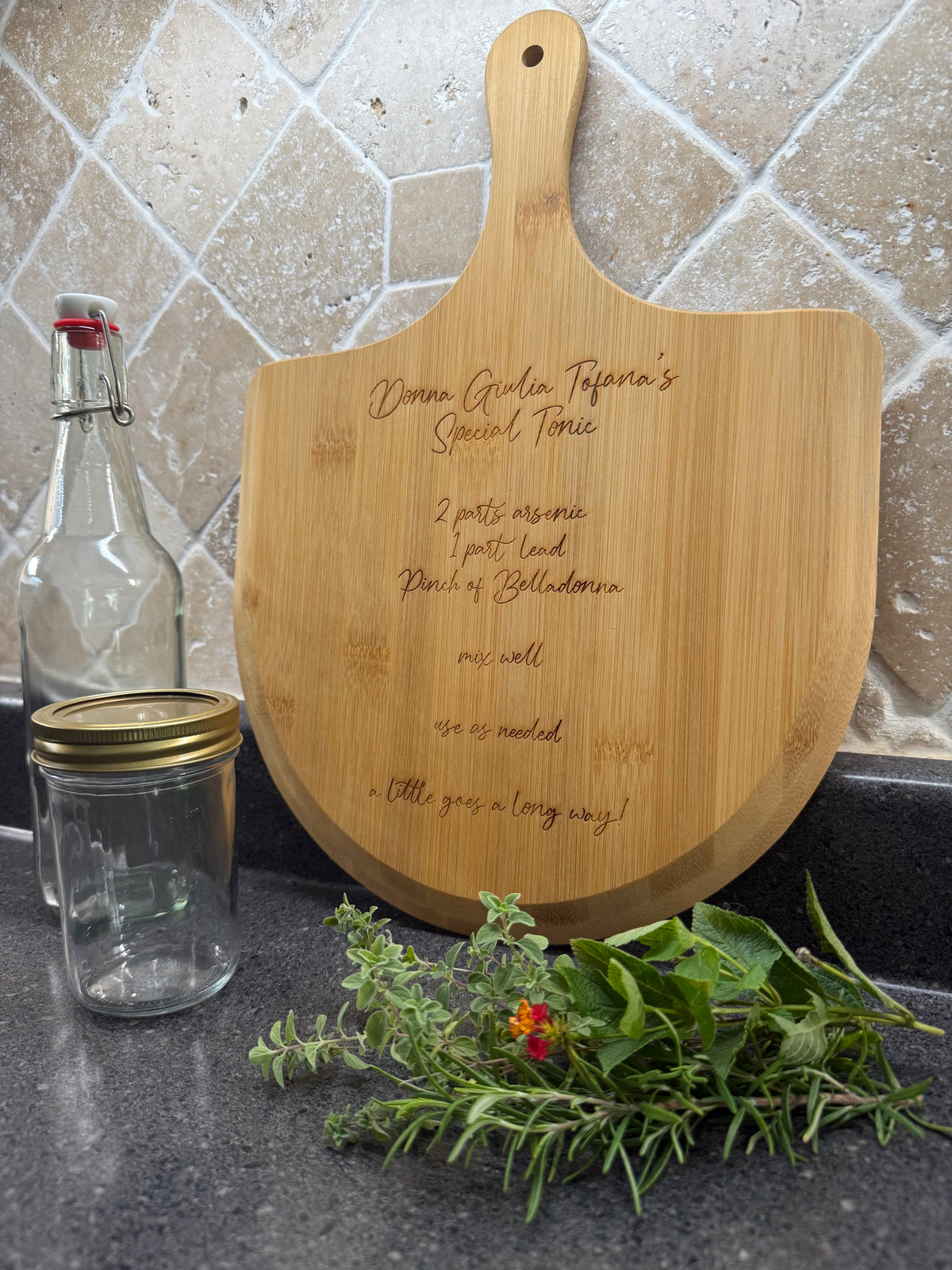 Aqua Tofana Recipe Engraved Bamboo Pizza Board