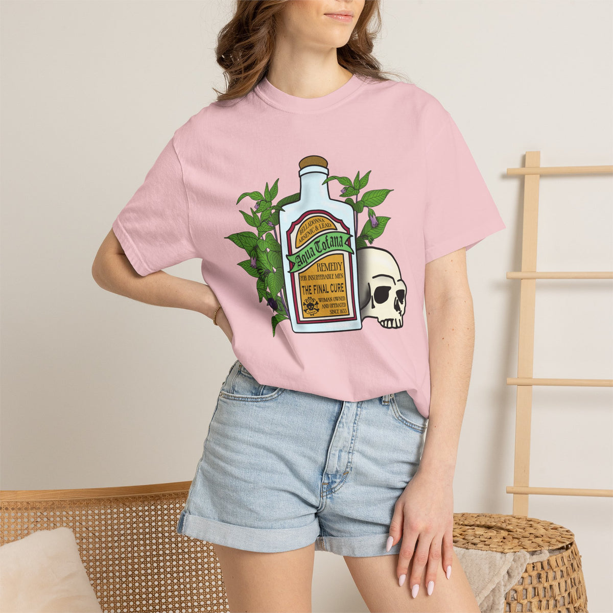 Skull & Remedy Bottle T-Shirt Aqua Tofana Vintage Apothecary Graphic Tee