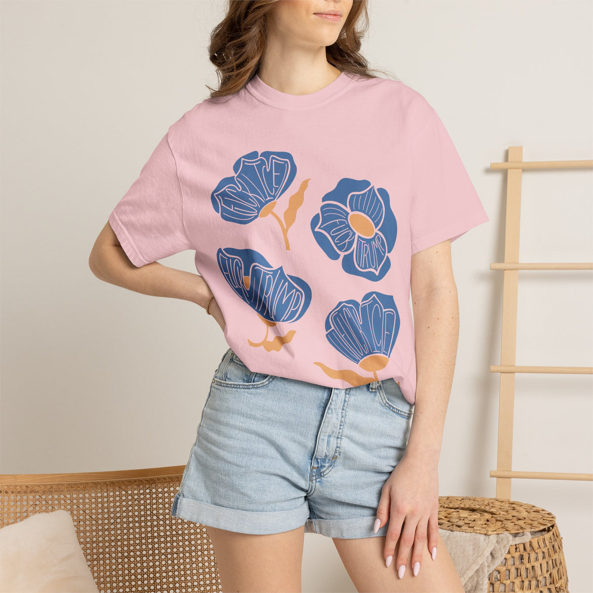 Slightly Subtle Blue Poppy Flowers T-Shirt | Floral Illustration Tee