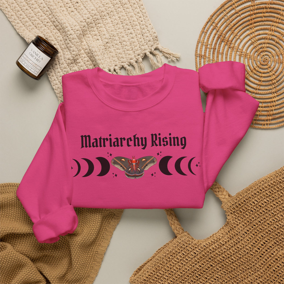 Matriarchy Rising Witchy Moon Phases Moth Crewneck Sweatshirt