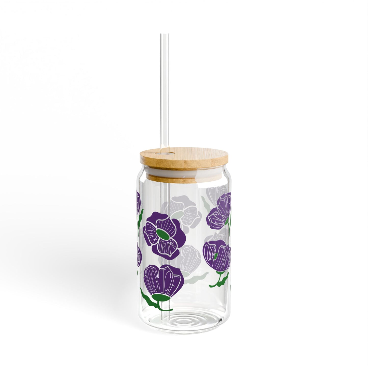 Slightly Subtle Purple Poppy Floral Sipper Glass | 16oz FDT
