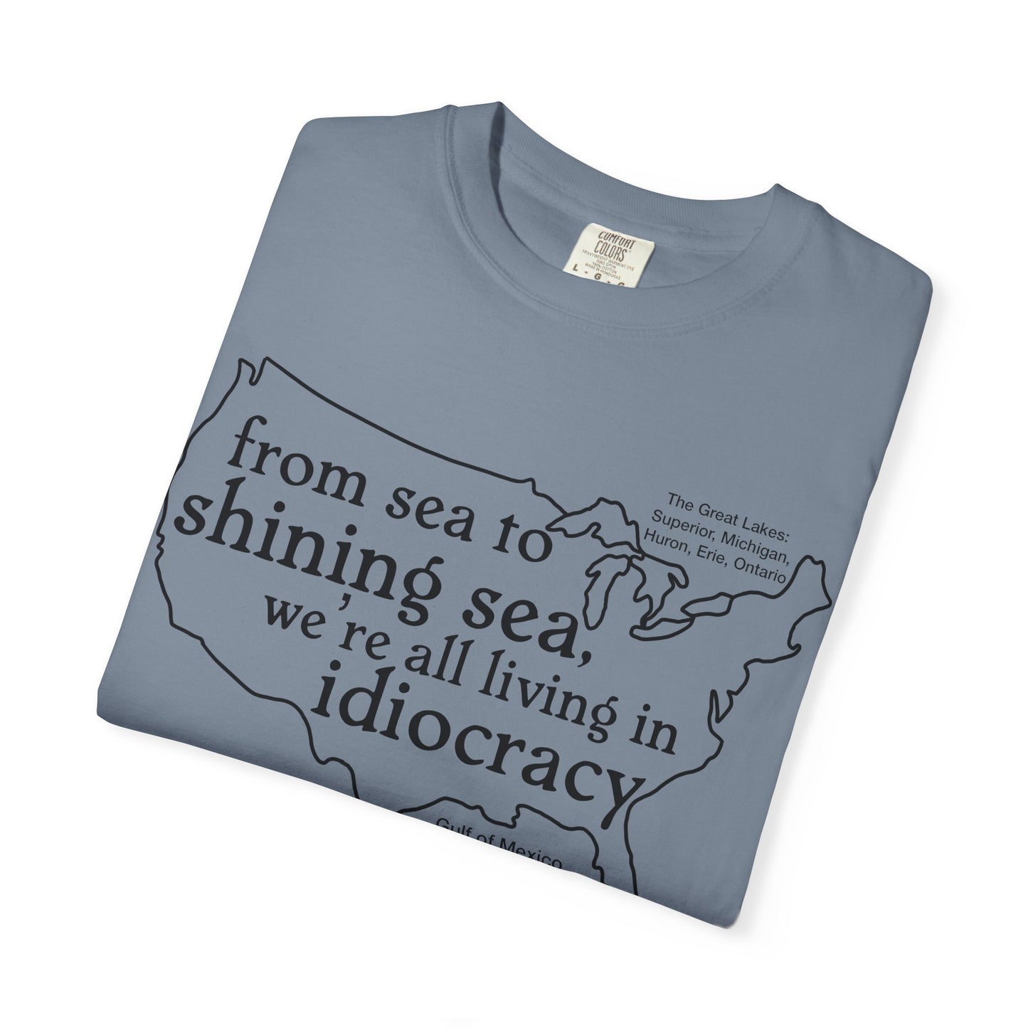 Idiocracy Map T-Shirt  'From sea to shining sea we are living in idiocracy' Minimal Political Tee Great Lakes Gulf of Mexico