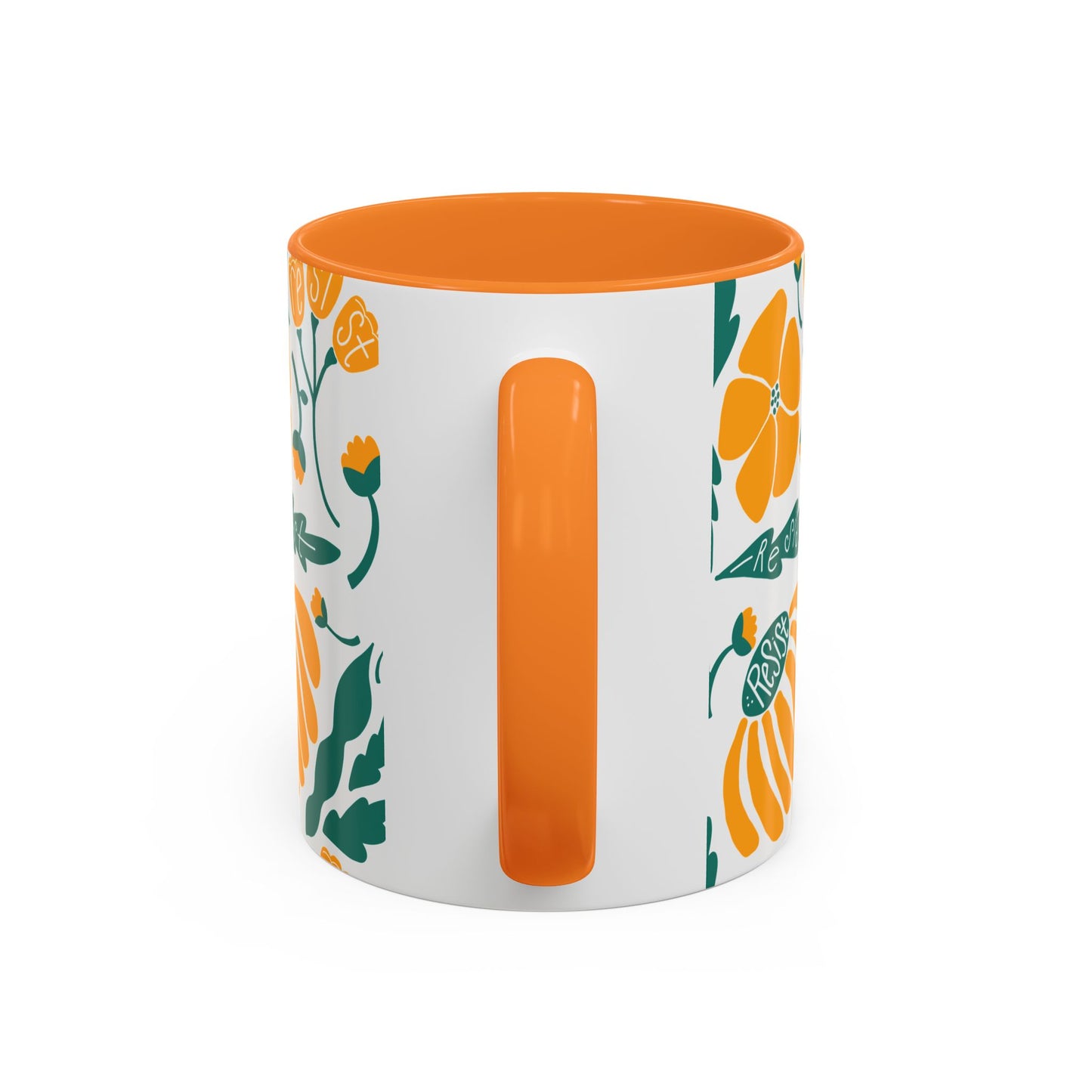 Resist Floral Ceramic Mug — Orange & Teal 11oz/15oz