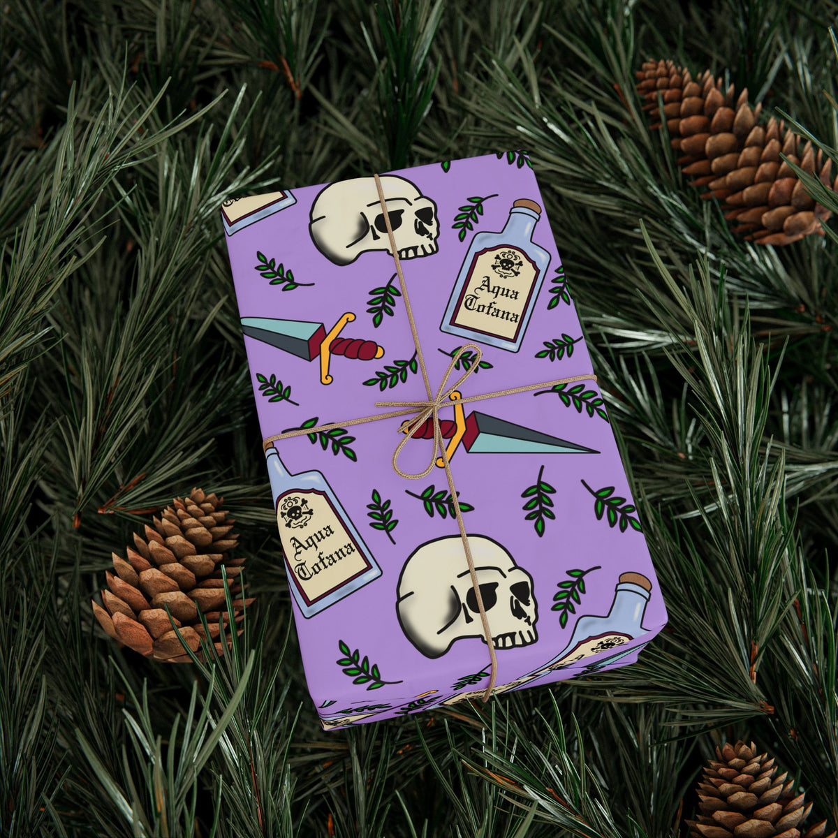 Aqua Tofana Purple Witchy Skull Wrapping Paper Feminist Spiritual Occult Gift Wrap
