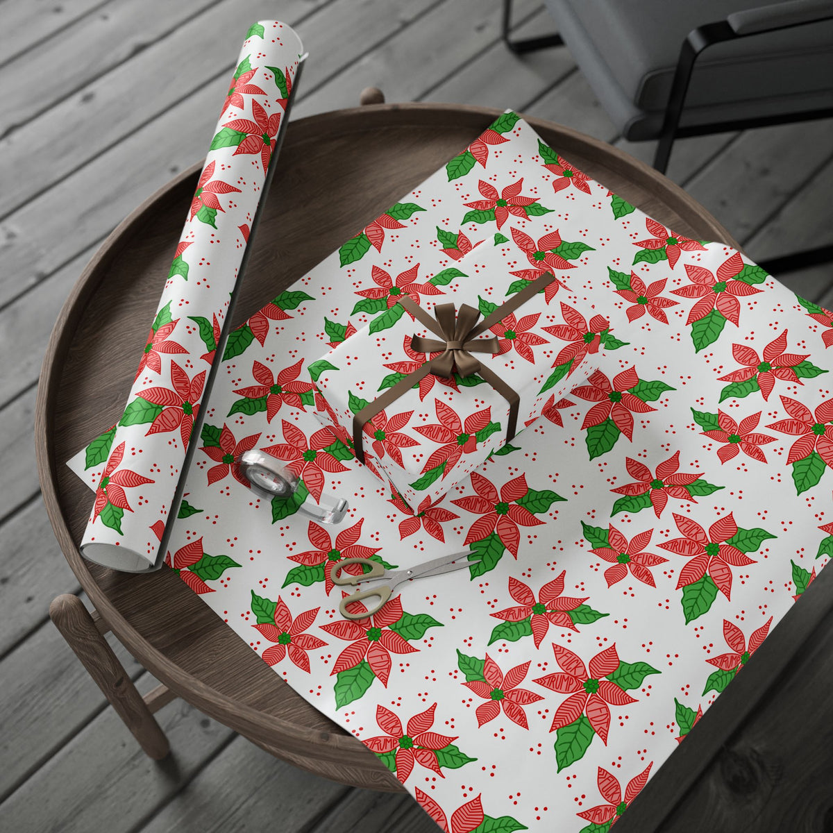 Poinsettia Pattern Wrapping Paper | Christmas Floral Holiday Wrap