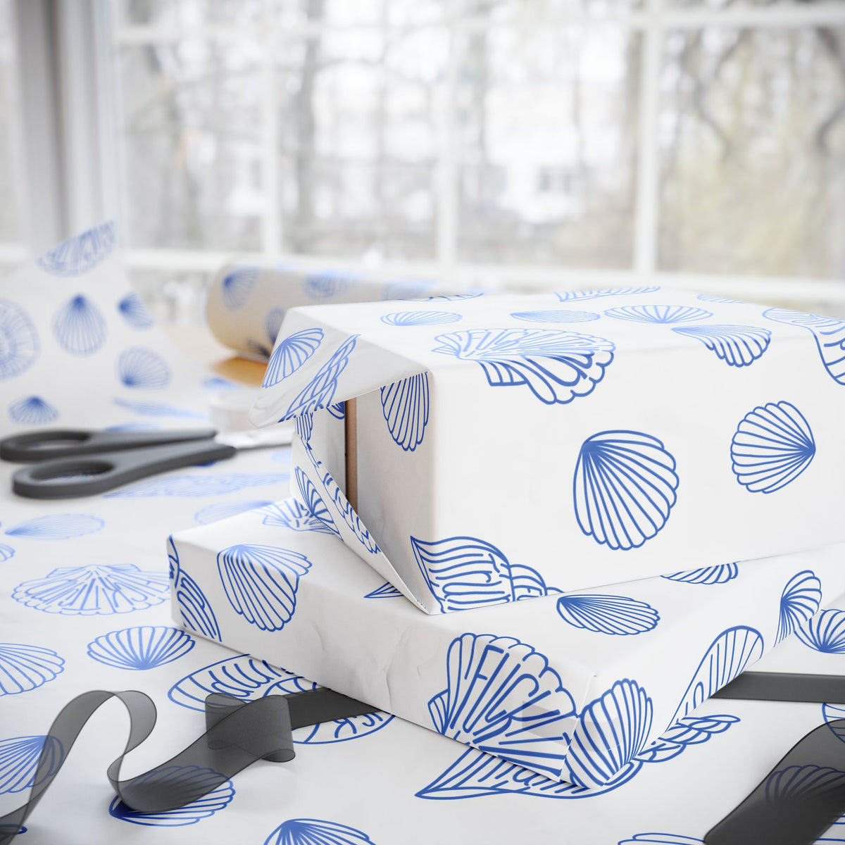 Slightly Subtle Coastal Ocean-Inspired Wrapping Paper, Elegant Nautical Gift Wrap, Shell Paper, Blue Wrapping, Perfect for Beach Lovers