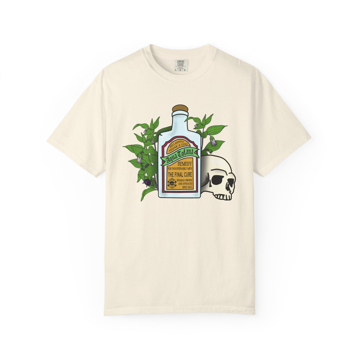 Skull & Remedy Bottle T-Shirt Aqua Tofana Vintage Apothecary Graphic Tee
