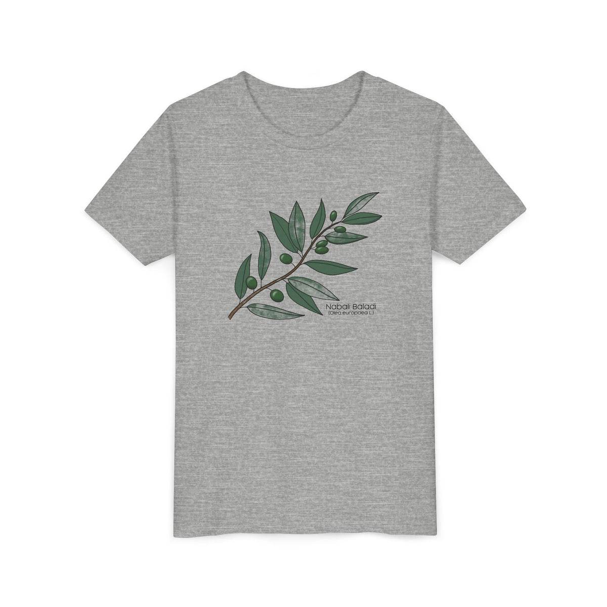 Youth Short Sleeve Tee with Olive Botanical Leaf Design
