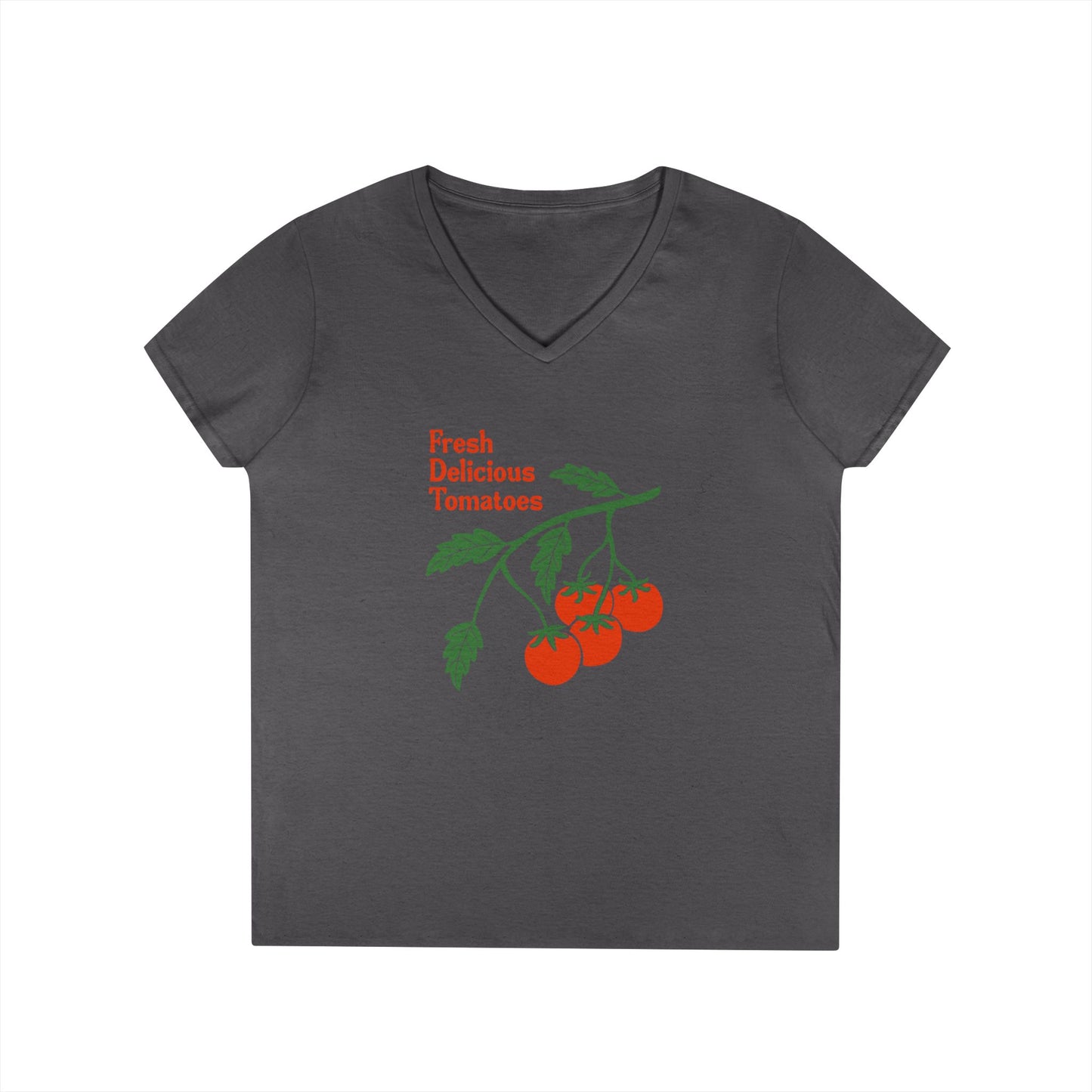 Fresh Delicious Tomatoes V-Neck T-Shirt | Tomato Plant Illustration FDT