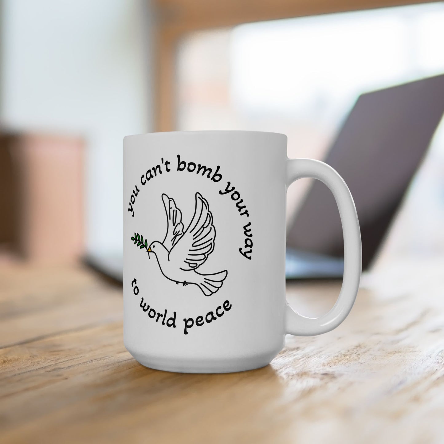 Bombs for Peace Dove with Olive Branch Mug | Inspirational Quote Ceramic Mug