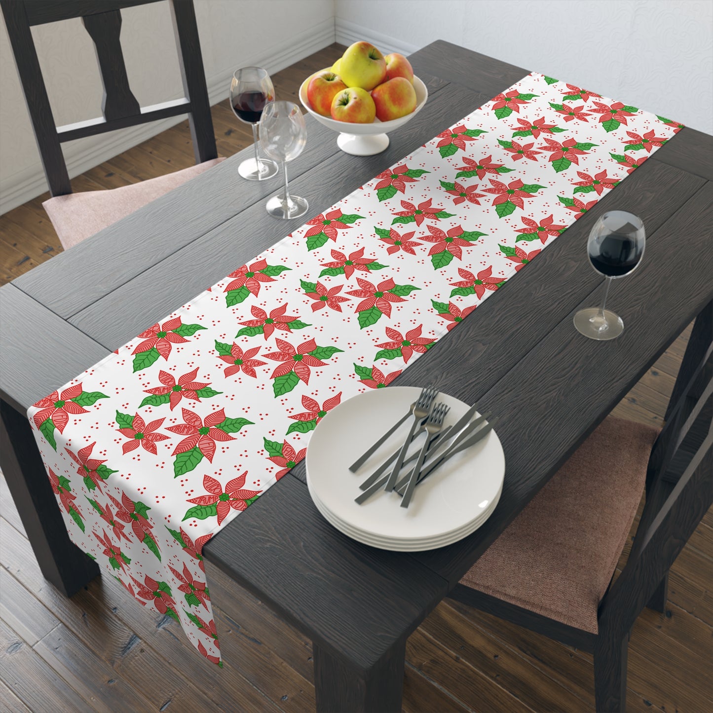 Slightly Subtle Poinsettia Table Runner, Festive FDT Holiday Christmas Decor Table Kitchen Setting