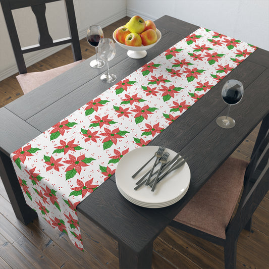 Slightly Subtle Poinsettia Table Runner, Festive FDT Holiday Christmas Decor Table Kitchen Setting
