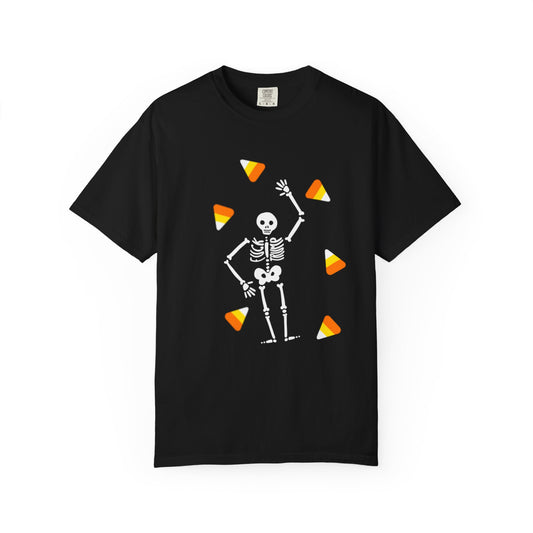 Slightly Subtle Halloween Candy Corn Dancing Skeleton T-Shirt Comfort Colors